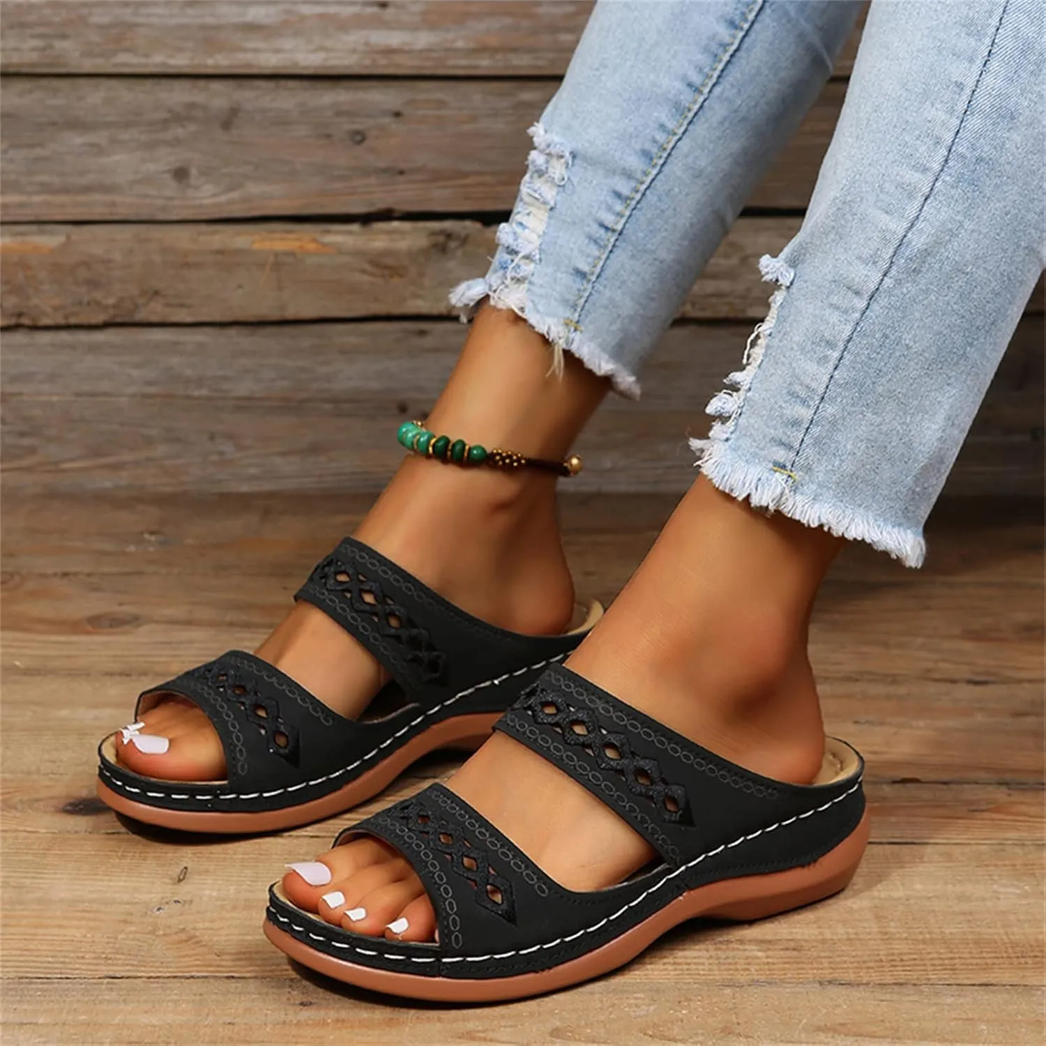 Lausiuoe Sandals Women Dressy Summer Flat Arch Support Orthotic Flips Flops Plantar Fasciitis Comfortable Orthopedic Slippers