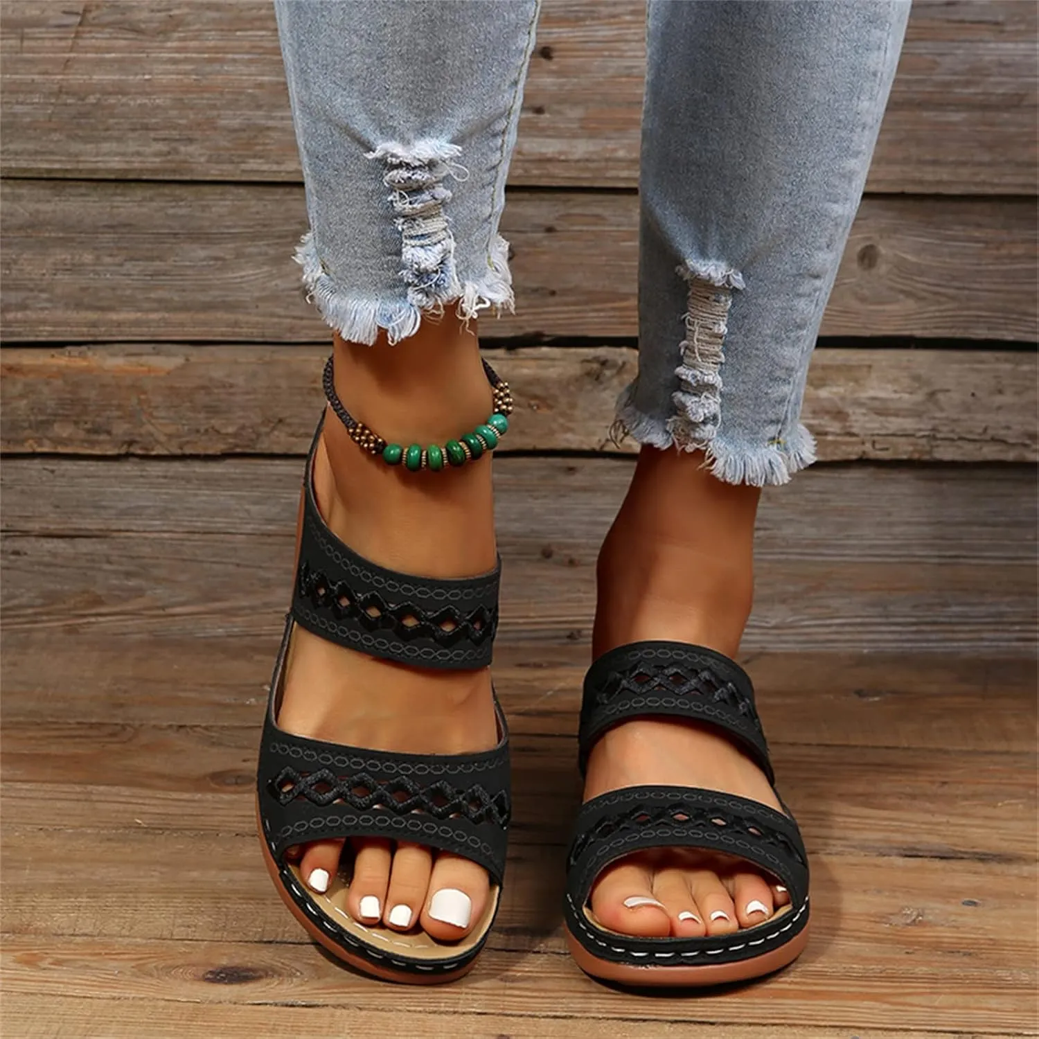 Lausiuoe Sandals Women Dressy Summer Flat Arch Support Orthotic Flips Flops Plantar Fasciitis Comfortable Orthopedic Slippers
