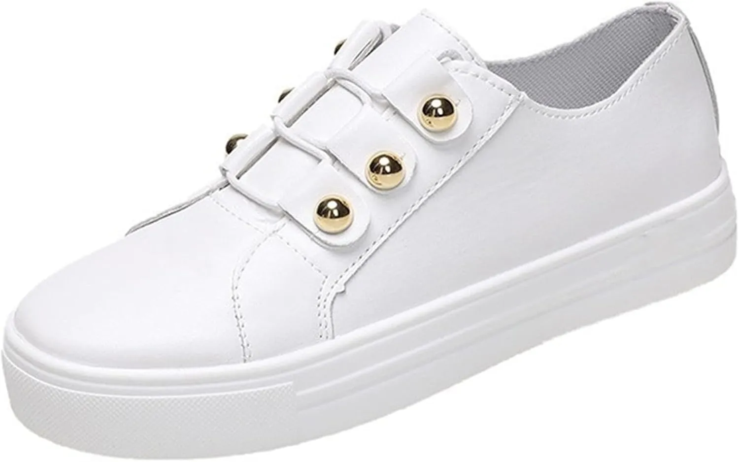 Lausiuoe Shoes For Women Sneakers Trendy Leather Shoes Low Top Slip On Sneakers Casual Comfortable Walking Flat Loafers