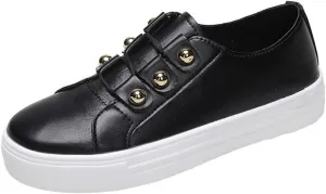 Lausiuoe Shoes For Women Sneakers Trendy Leather Shoes Low Top Slip On Sneakers Casual Comfortable Walking Flat Loafers