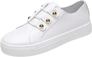 Lausiuoe Shoes For Women Sneakers Trendy Leather Shoes Low Top Slip On Sneakers Casual Comfortable Walking Flat Loafers