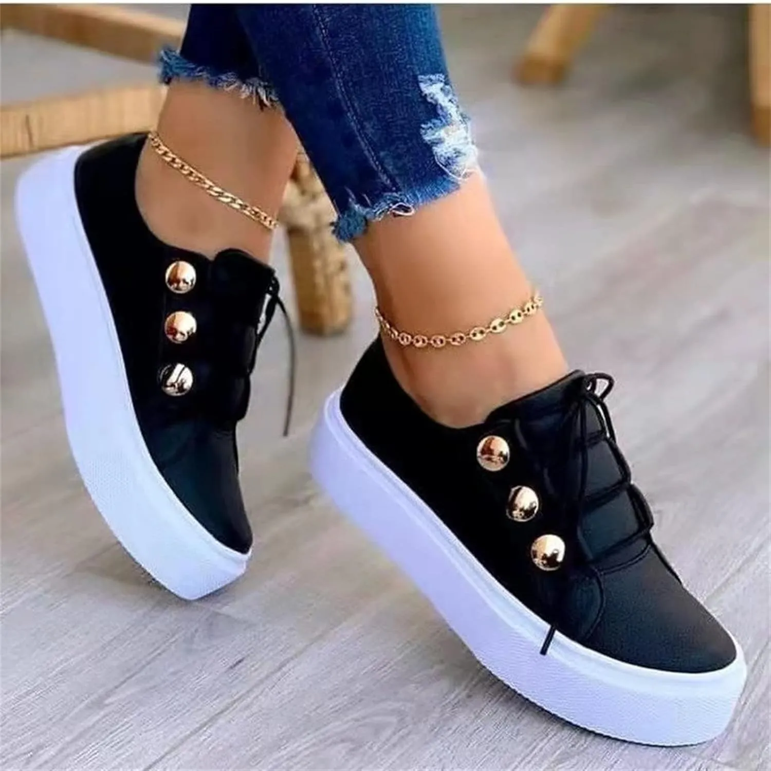Lausiuoe Shoes For Women Sneakers Trendy Leather Shoes Low Top Slip On Sneakers Casual Comfortable Walking Flat Loafers