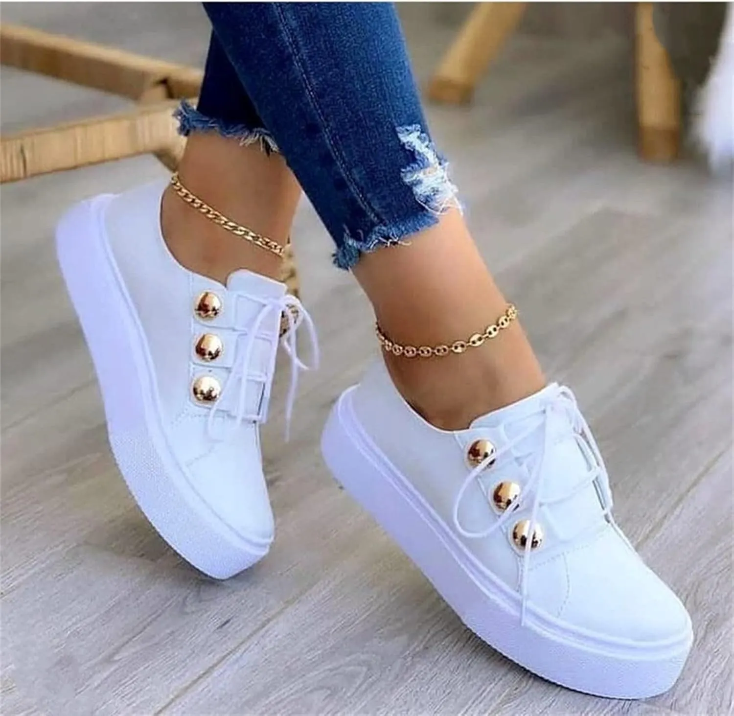 Lausiuoe Shoes For Women Sneakers Trendy Leather Shoes Low Top Slip On Sneakers Casual Comfortable Walking Flat Loafers