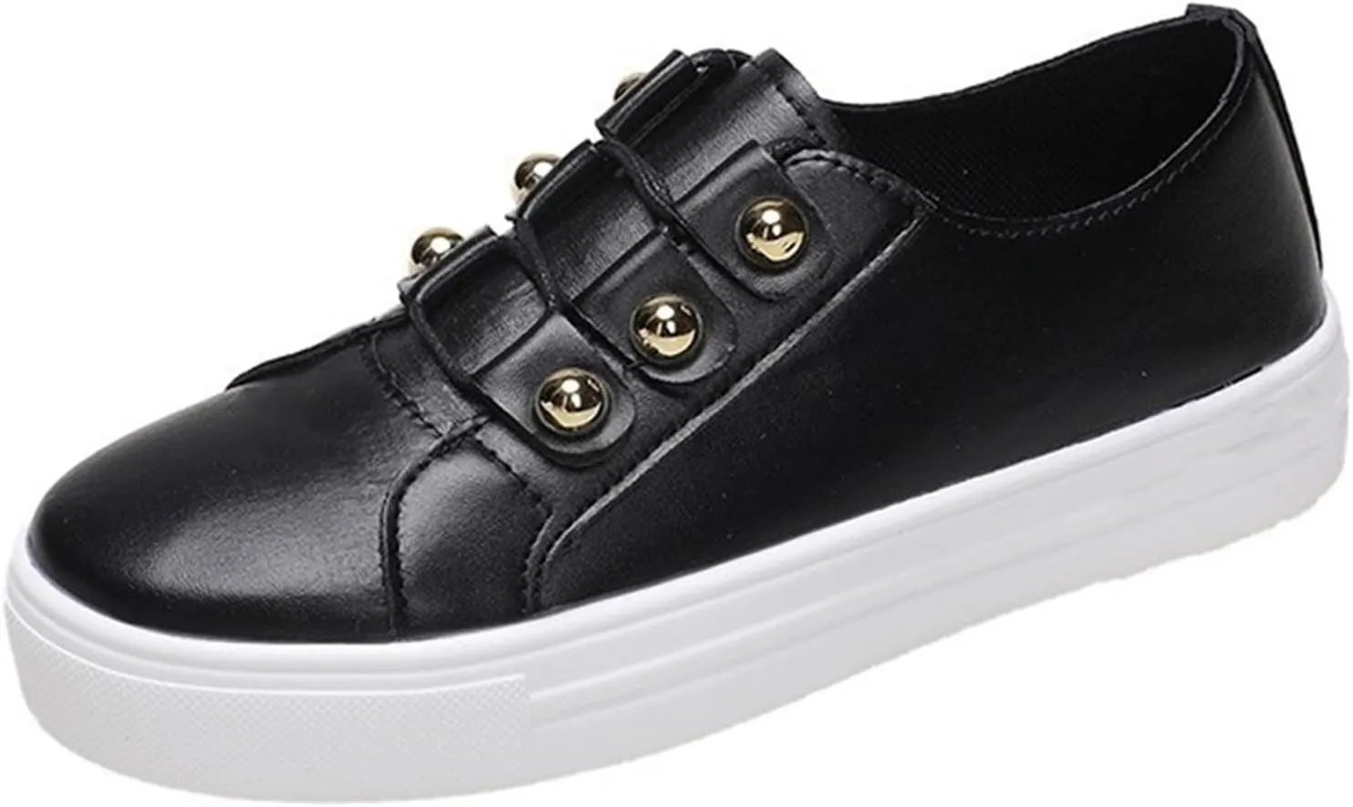 Lausiuoe Shoes For Women Sneakers Trendy Leather Shoes Low Top Slip On Sneakers Casual Comfortable Walking Flat Loafers