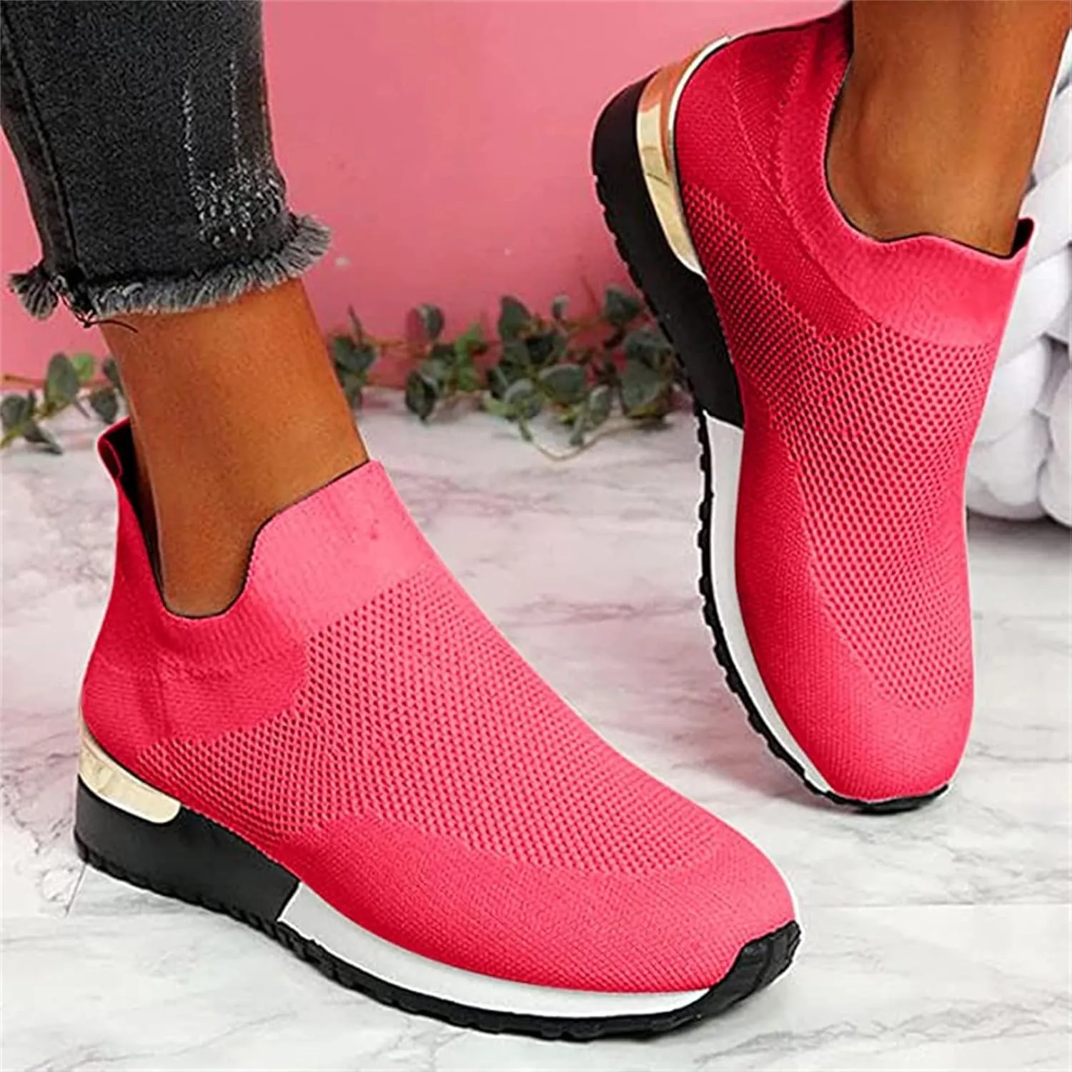 Lausiuoe Slip On Sneakers Women Wide Width Walking Tennis Shoes Running Slip On Lightweight Gym Athletic Workout Shoes