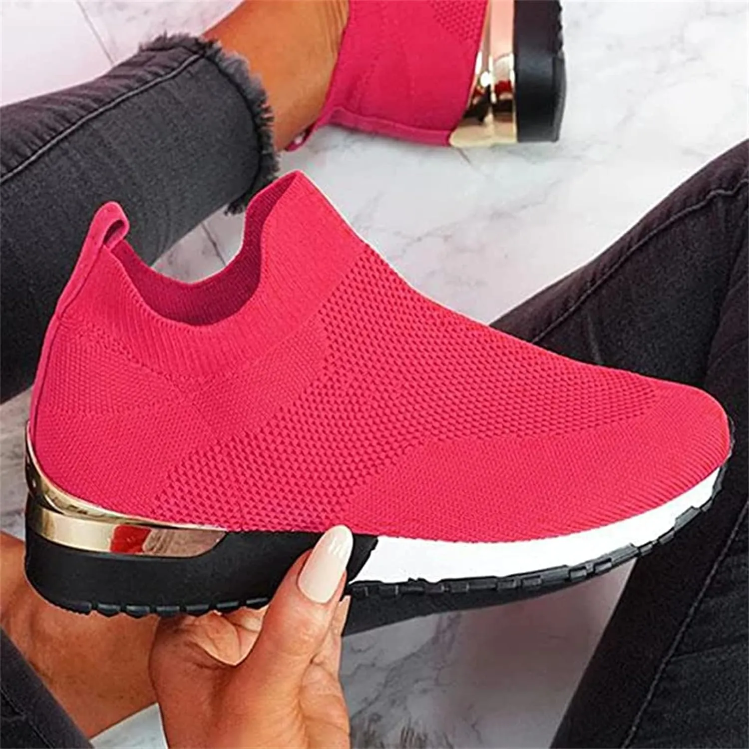 Lausiuoe Slip On Sneakers Women Wide Width Walking Tennis Shoes Running Slip On Lightweight Gym Athletic Workout Shoes