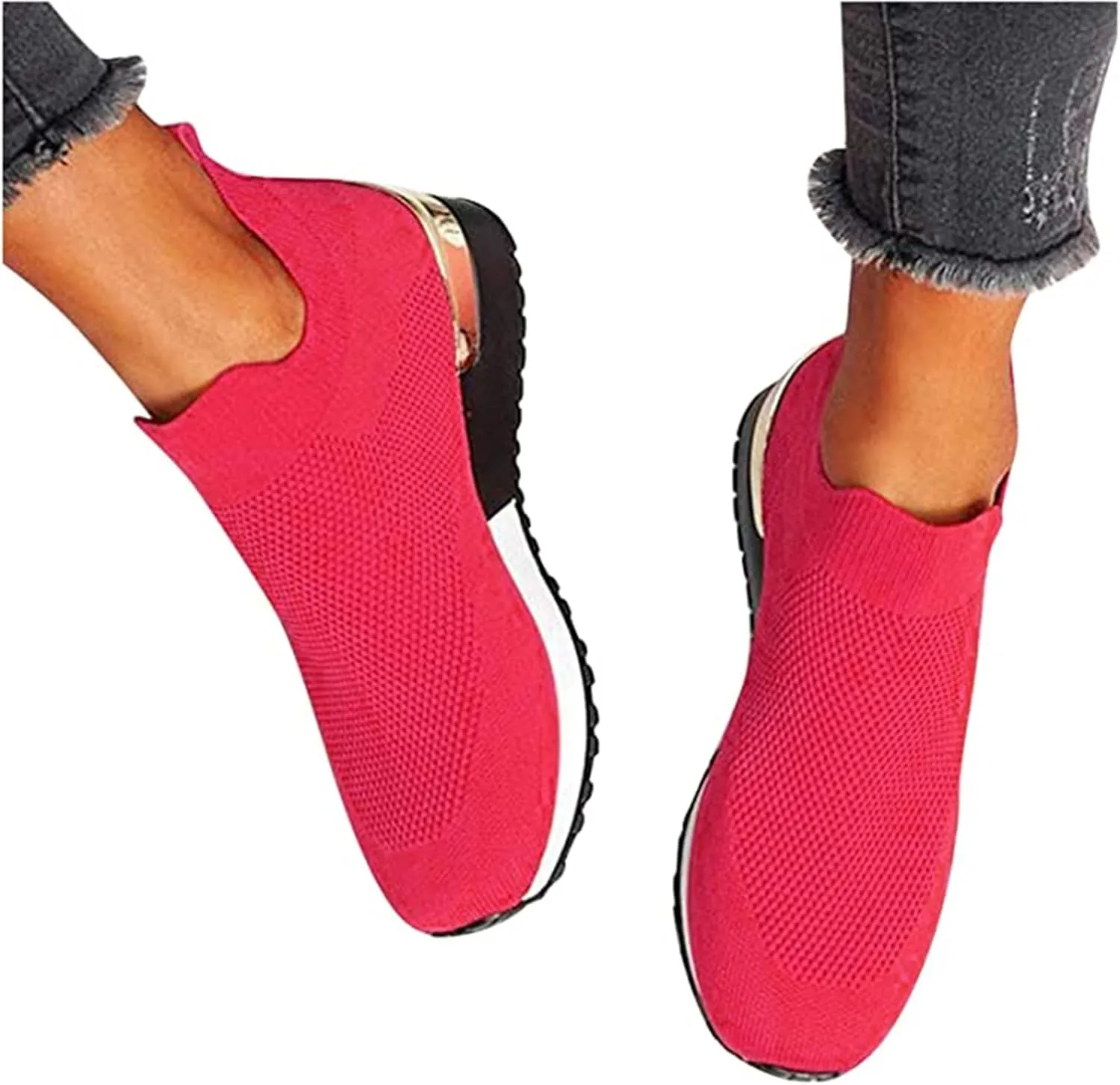 Lausiuoe Slip On Sneakers Women Wide Width Walking Tennis Shoes Running Slip On Lightweight Gym Athletic Workout Shoes