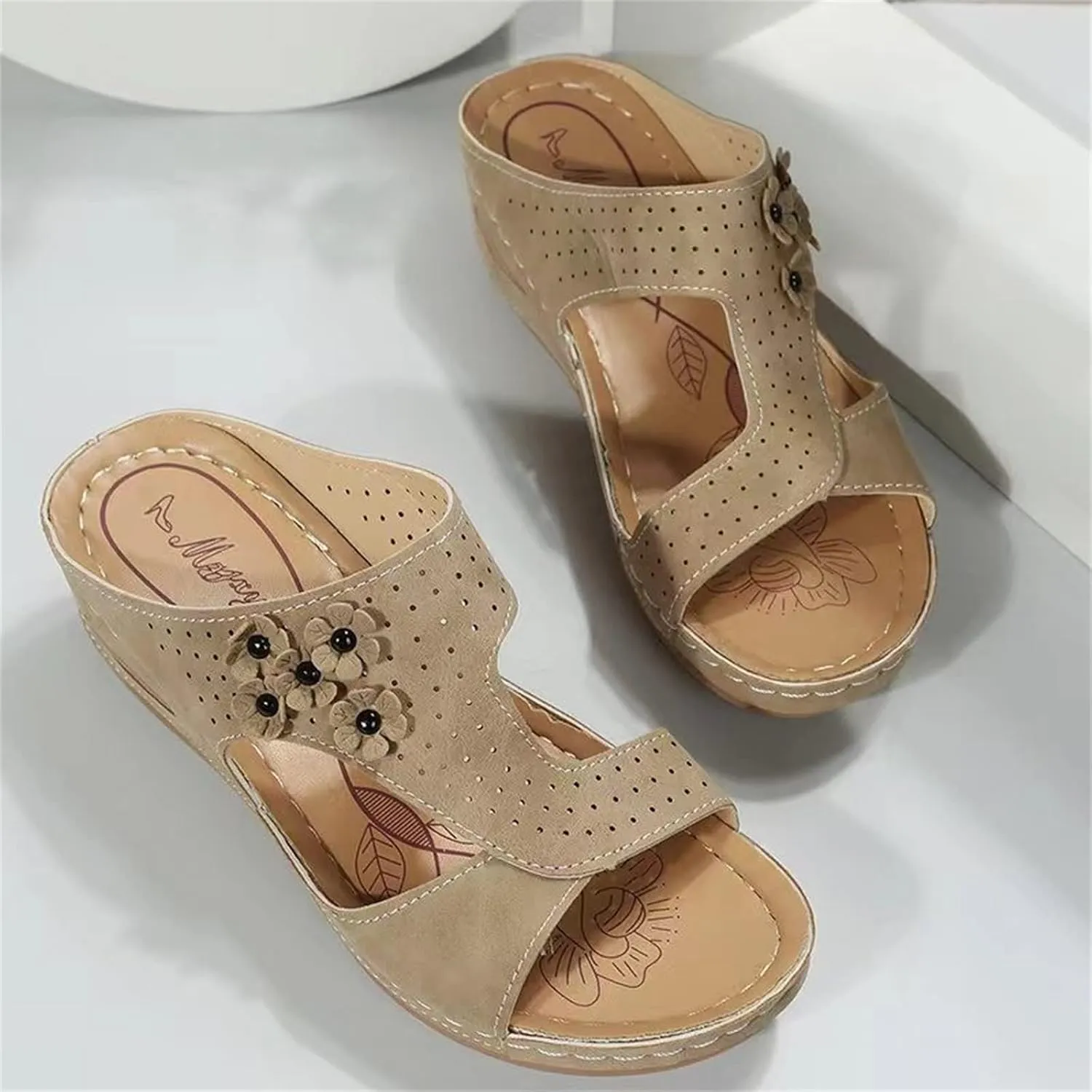 Lausiuoe Womens Sandals Comfortable Dressy Wedge Heel Orthotic Flip Flops Walking Summer Orthopedic Slipper With Arch Support