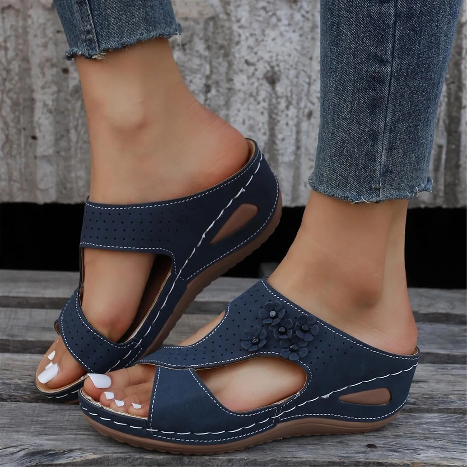 Lausiuoe Womens Sandals Comfortable Dressy Wedge Heel Orthotic Flip Flops Walking Summer Orthopedic Slipper With Arch Support