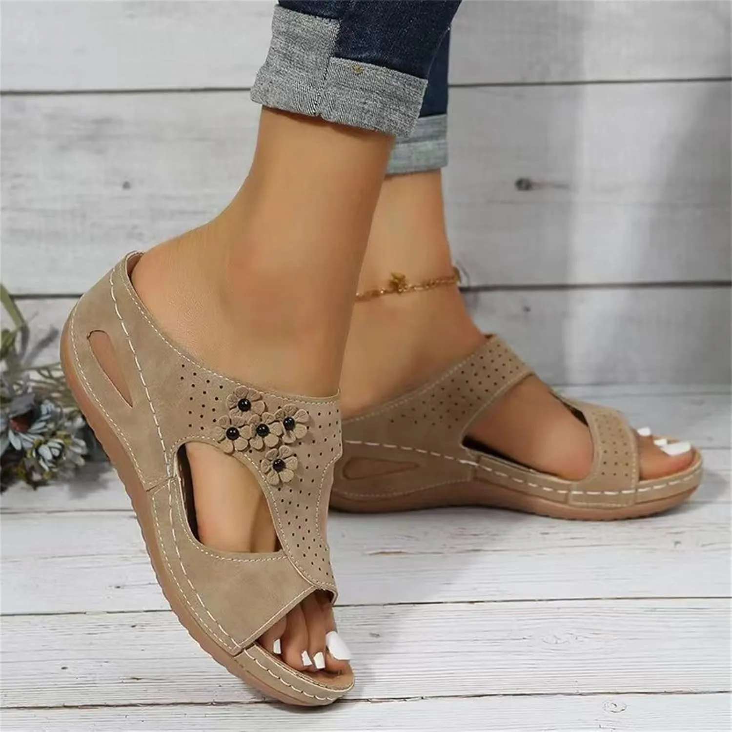 Lausiuoe Womens Sandals Comfortable Dressy Wedge Heel Orthotic Flip Flops Walking Summer Orthopedic Slipper With Arch Support