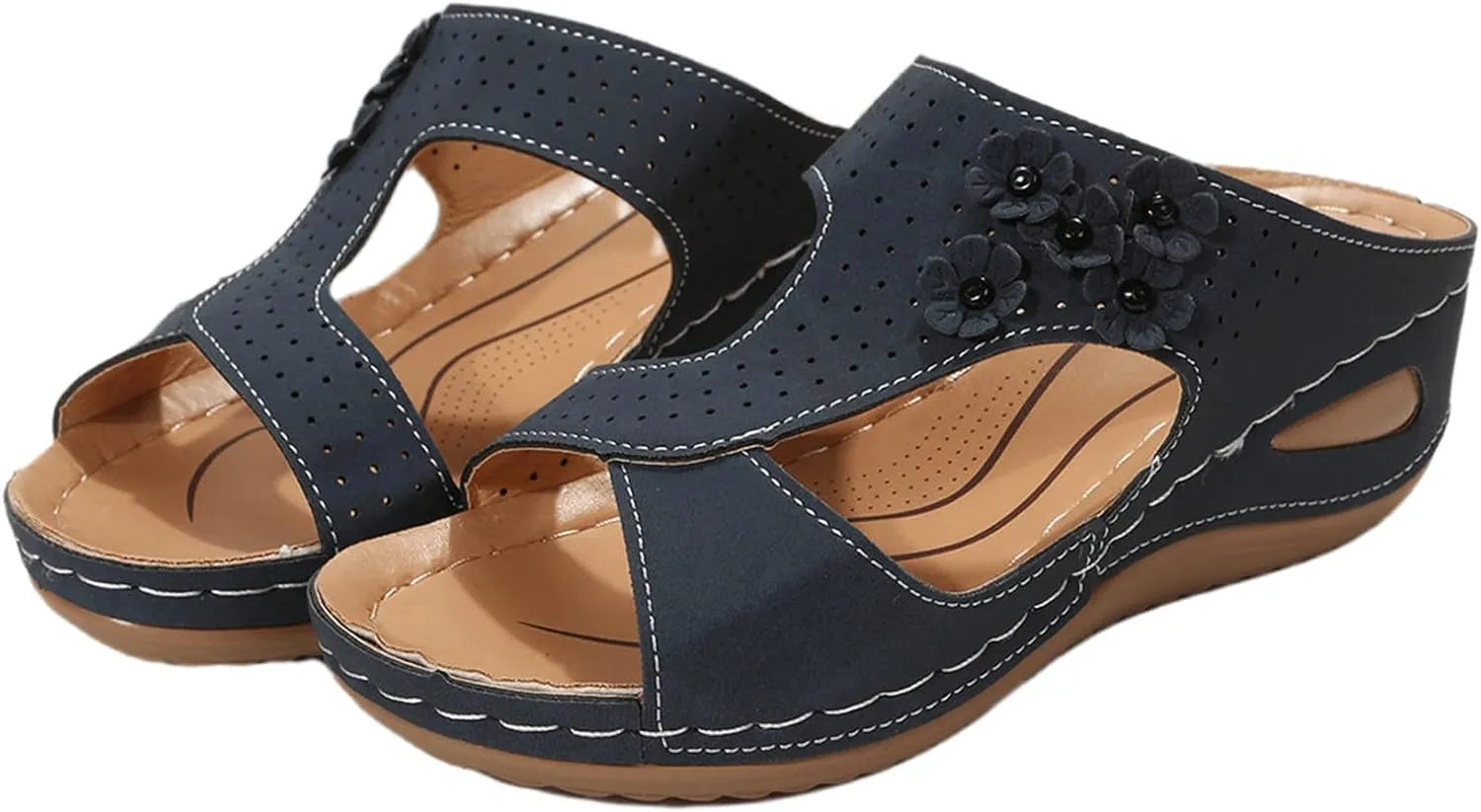 Lausiuoe Womens Sandals Comfortable Dressy Wedge Heel Orthotic Flip Flops Walking Summer Orthopedic Slipper With Arch Support