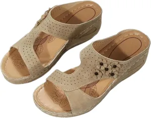 Lausiuoe Womens Sandals Comfortable Dressy Wedge Heel Orthotic Flip Flops Walking Summer Orthopedic Slipper With Arch Support