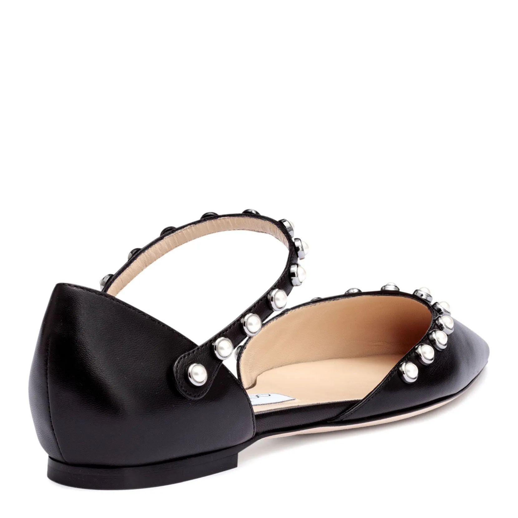 Leema black leather beaded flats
