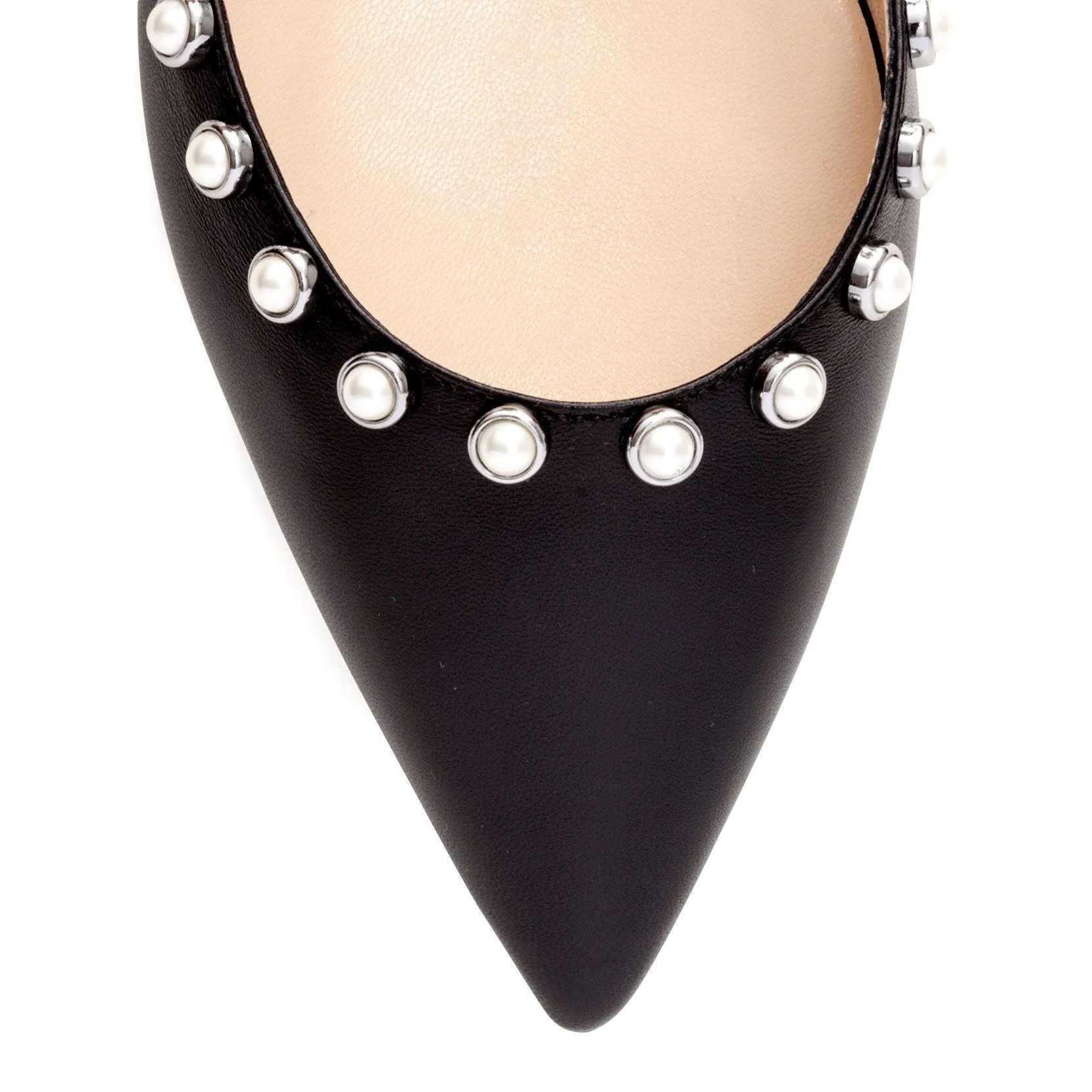 Leema black leather beaded flats