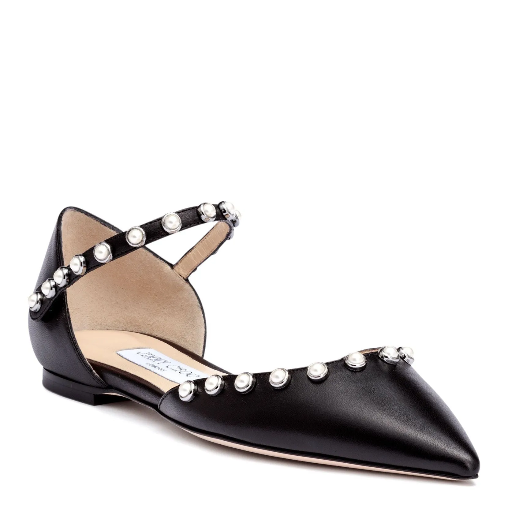Leema black leather beaded flats