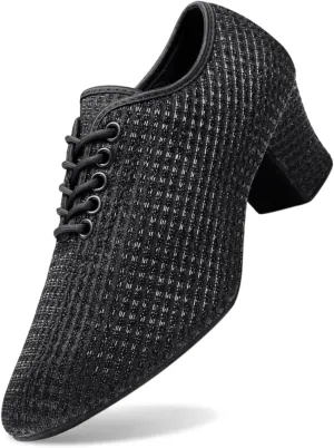 Leisure Women's Mesh Soft Sole Solid Color Non Slip Square Heels Lace Up Round Toe Breathable Dancing Lady Casual Top