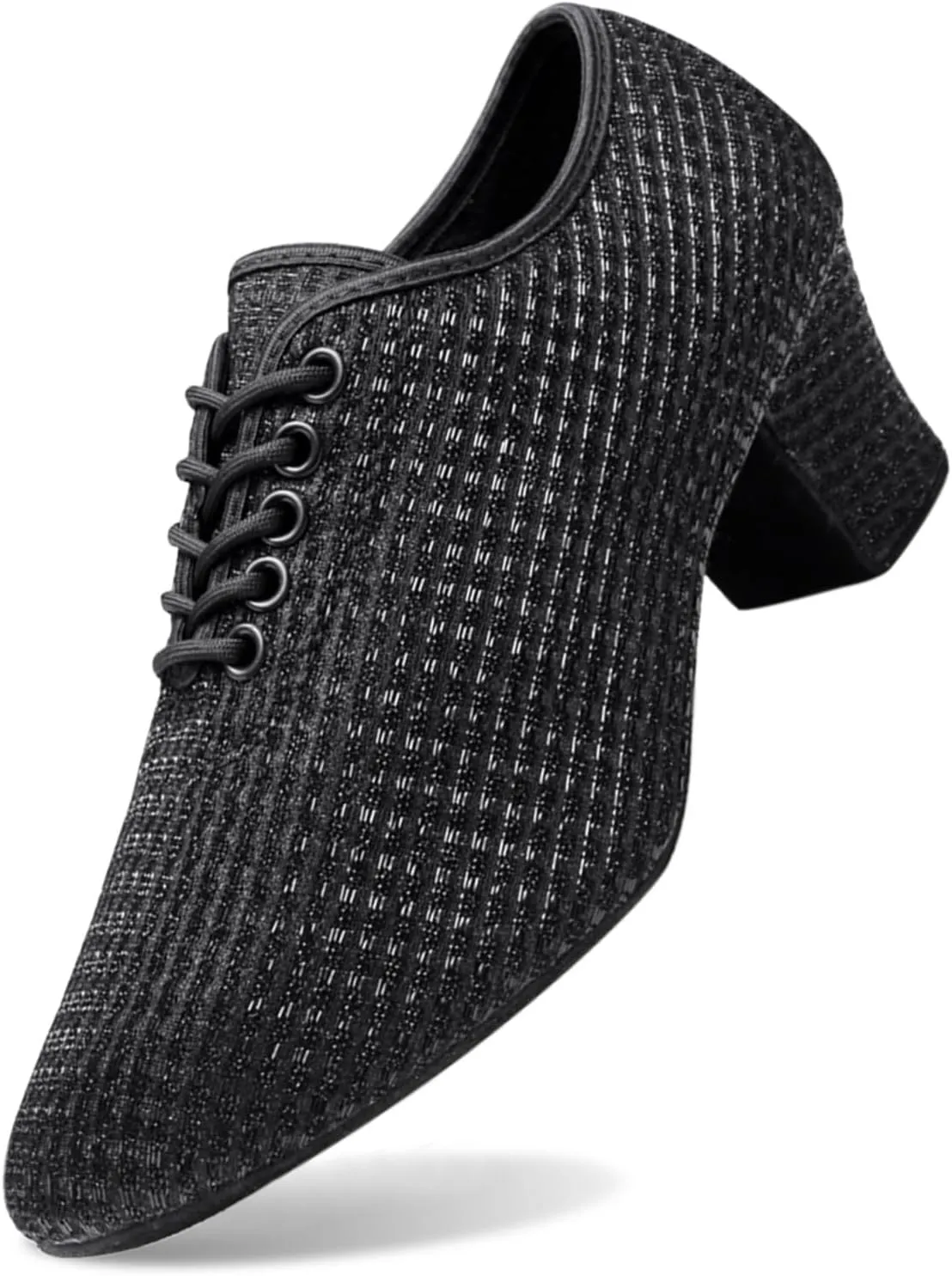 Leisure Women's Mesh Soft Sole Solid Color Non Slip Square Heels Lace Up Round Toe Breathable Dancing Lady Casual Top