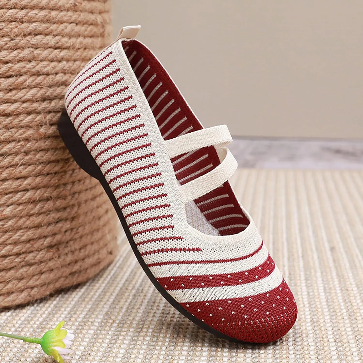 Light Weight Flat Ballet Casual Wear Knit Shoes Pointed Toe Knit Ballet Ladies Single Shoe Breathable Knitting Comfort Flats Ballet
