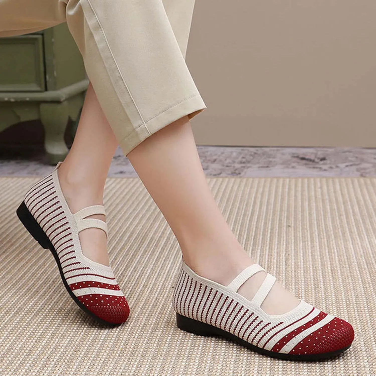 Light Weight Flat Ballet Casual Wear Knit Shoes Pointed Toe Knit Ballet Ladies Single Shoe Breathable Knitting Comfort Flats Ballet