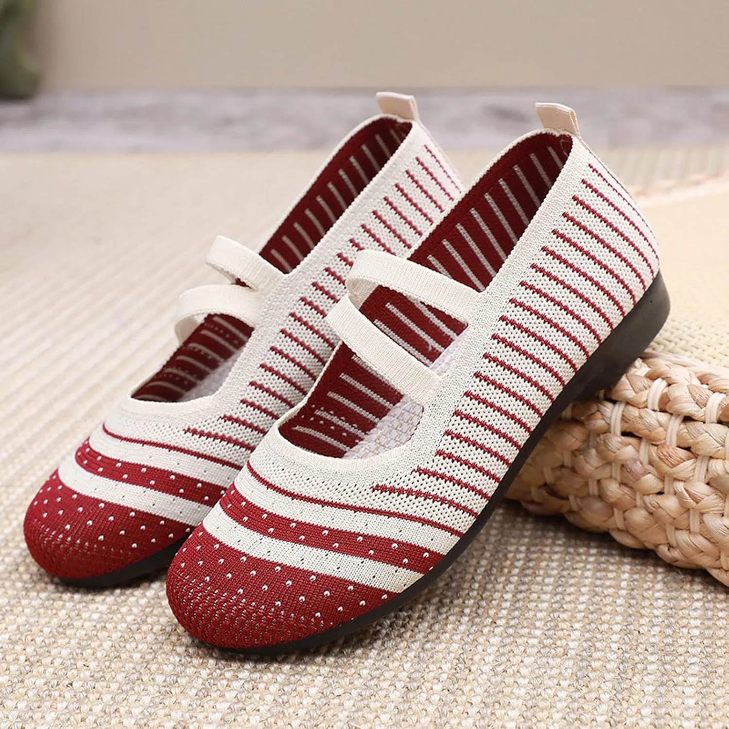Light Weight Flat Ballet Casual Wear Knit Shoes Pointed Toe Knit Ballet Ladies Single Shoe Breathable Knitting Comfort Flats Ballet