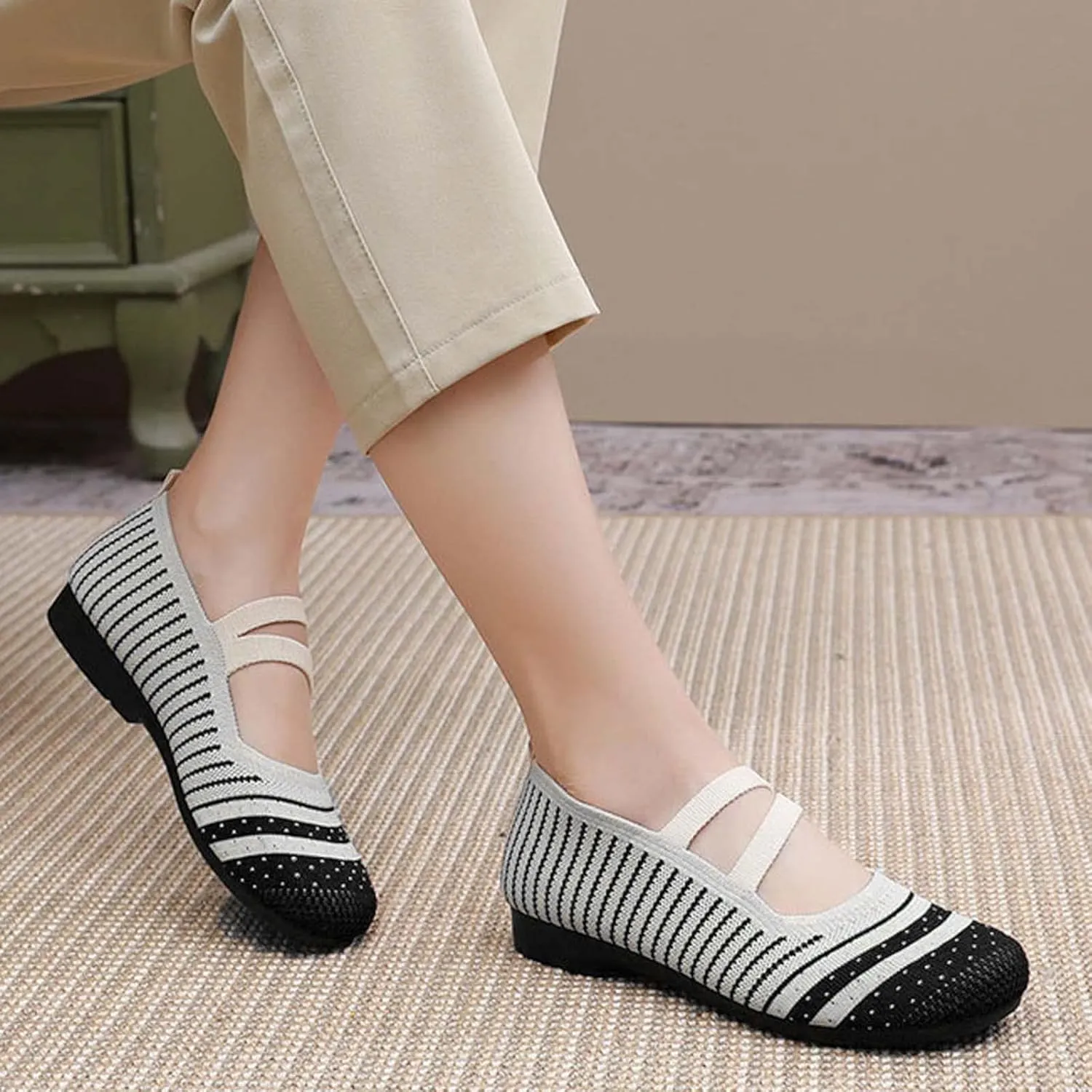Light Weight Flat Ballet Casual Wear Knit Shoes Pointed Toe Knit Ballet Ladies Single Shoe Breathable Knitting Comfort Flats Ballet