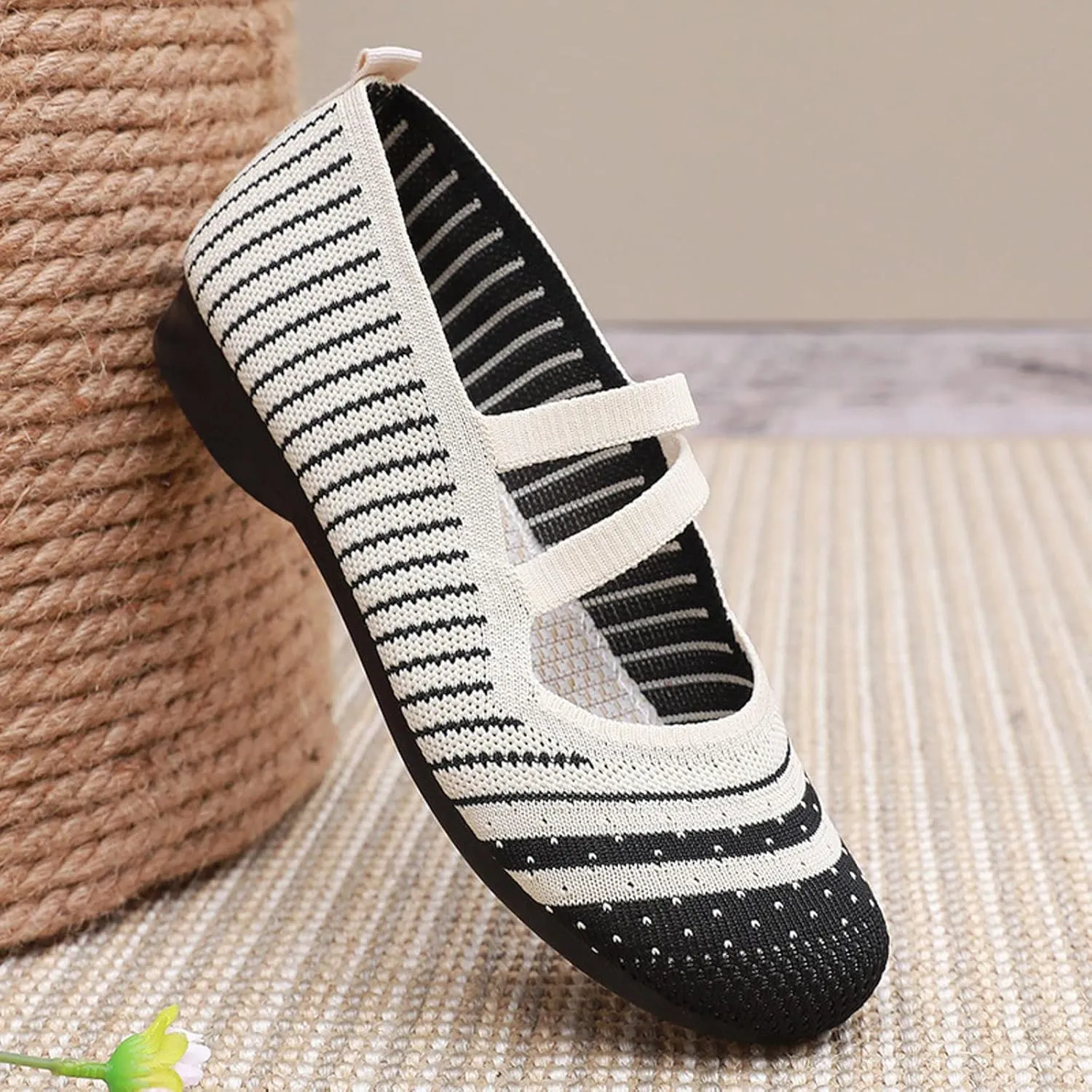 Light Weight Flat Ballet Casual Wear Knit Shoes Pointed Toe Knit Ballet Ladies Single Shoe Breathable Knitting Comfort Flats Ballet