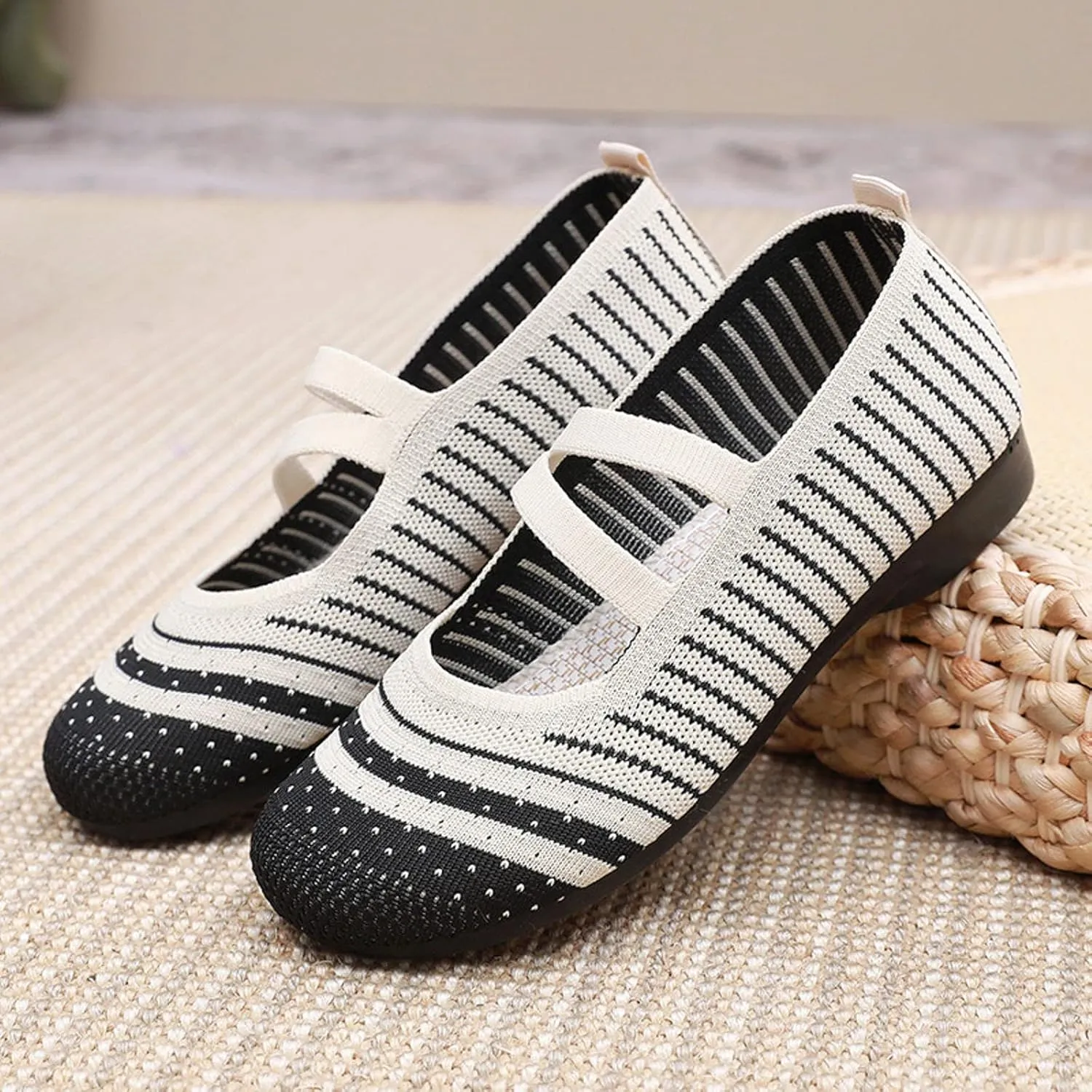 Light Weight Flat Ballet Casual Wear Knit Shoes Pointed Toe Knit Ballet Ladies Single Shoe Breathable Knitting Comfort Flats Ballet