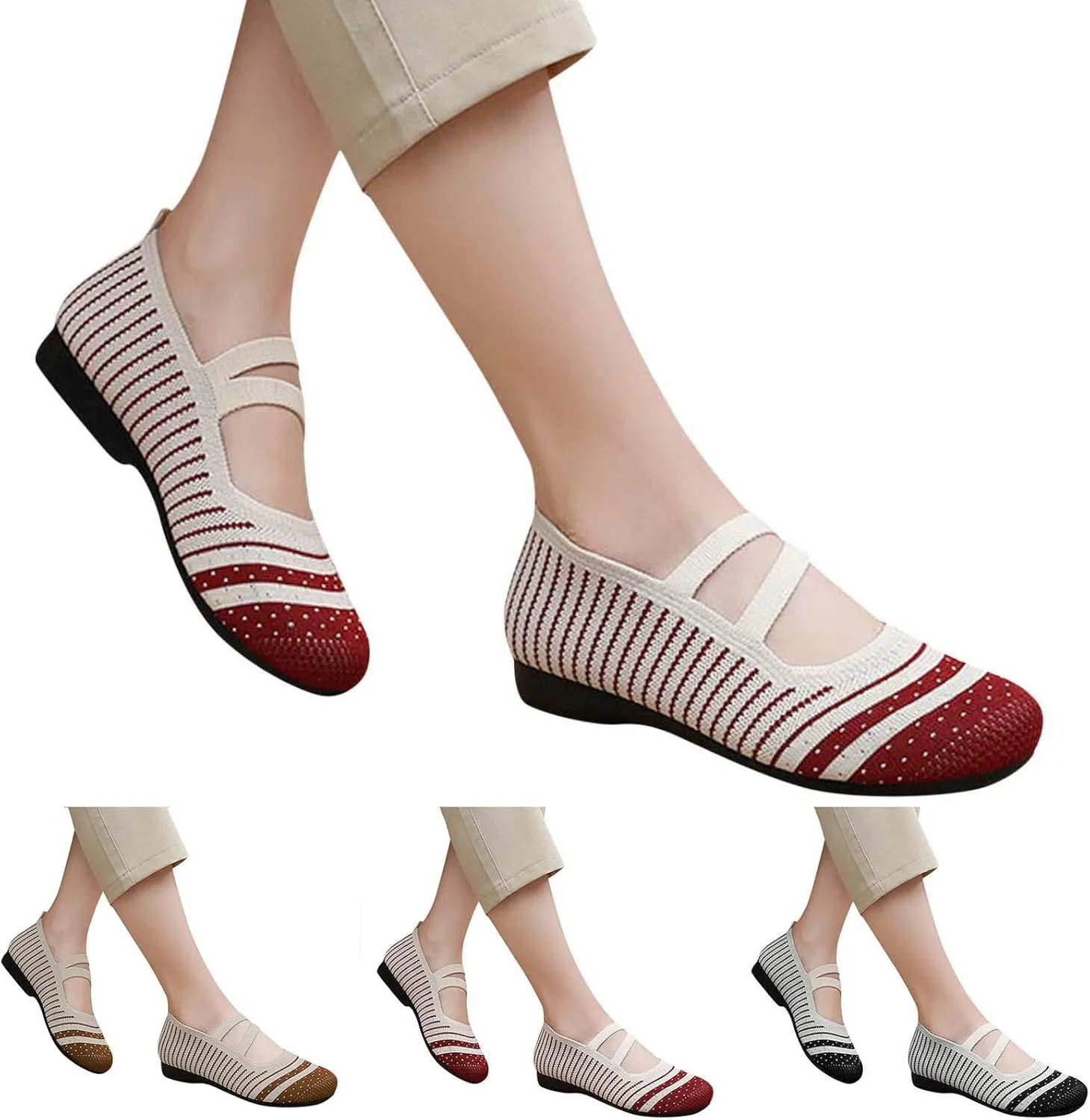 Light Weight Flat Ballet Casual Wear Knit Shoes Pointed Toe Knit Ballet Ladies Single Shoe Breathable Knitting Comfort Flats Ballet