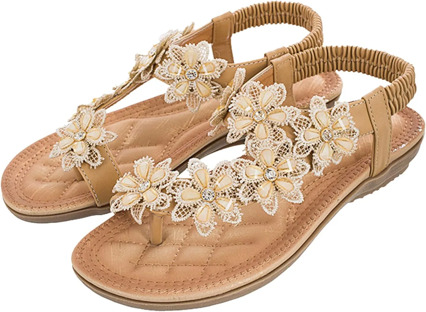 Lightweight Bohemian Sandals for Women Rhinestone Open Toe Slip on Casual Sandal Fashion Flat Sandals for Women