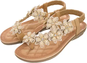 Lightweight Bohemian Sandals for Women Rhinestone Open Toe Slip on Casual Sandal Fashion Flat Sandals for Women