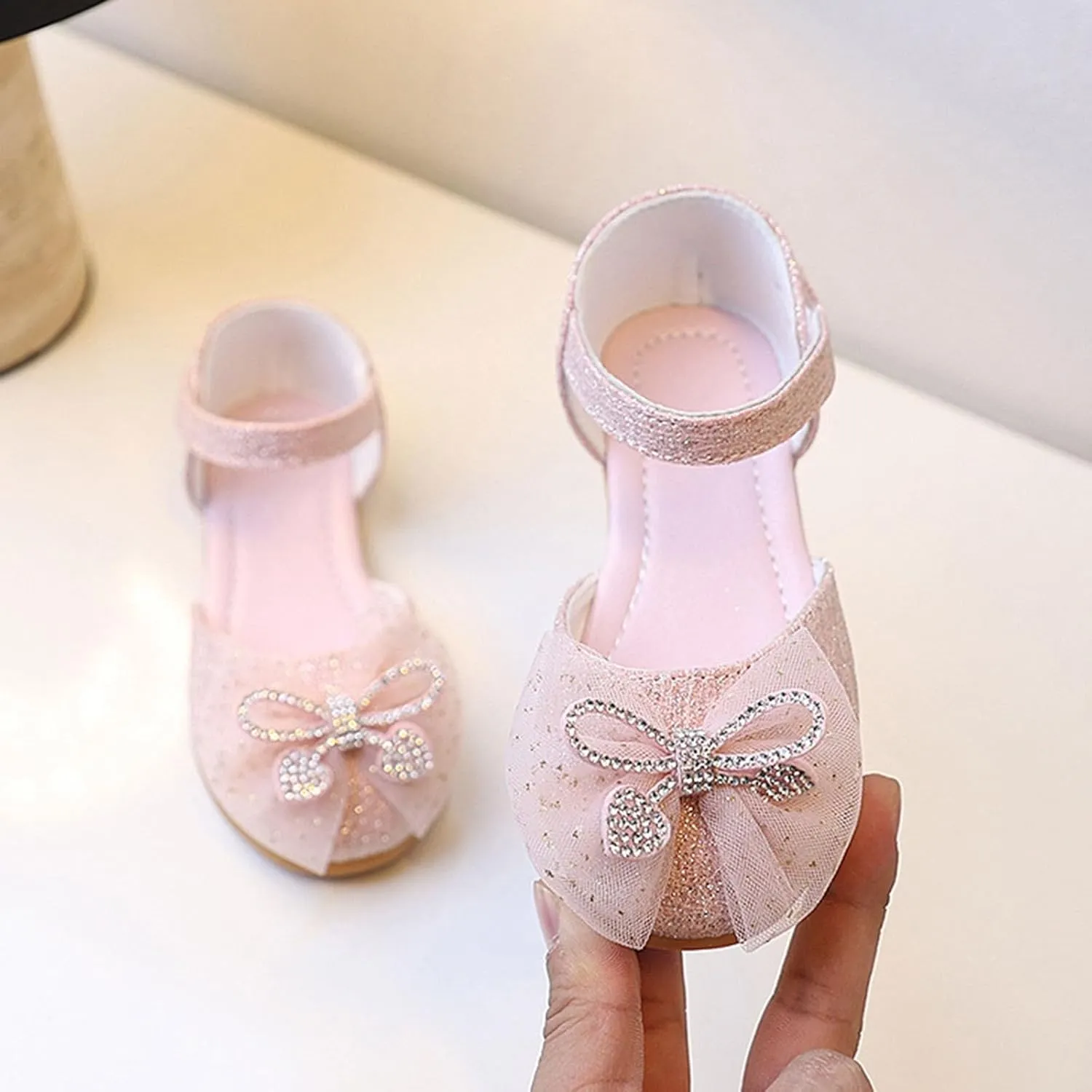 Lightweight Boys Girls Sandals New Children's Small Leather Shoes With Closures For Spring And Summer Korean Girls' Bowknot Shoes Rhinestone Sandals