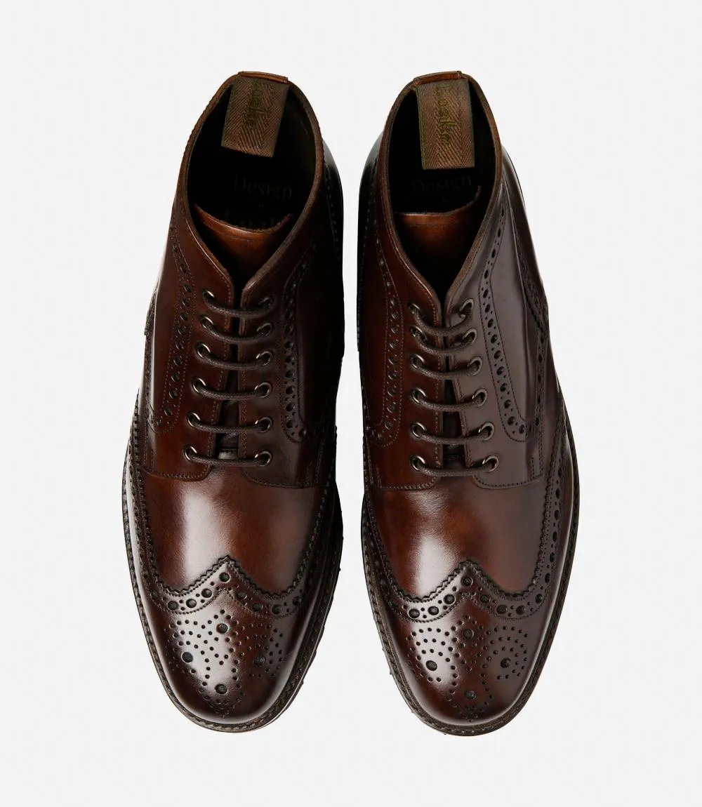 LOAKE PEGASUS WAXY DARK BROWN DERBY FULL-BROGUE RUBBER SOLE G-WIDE