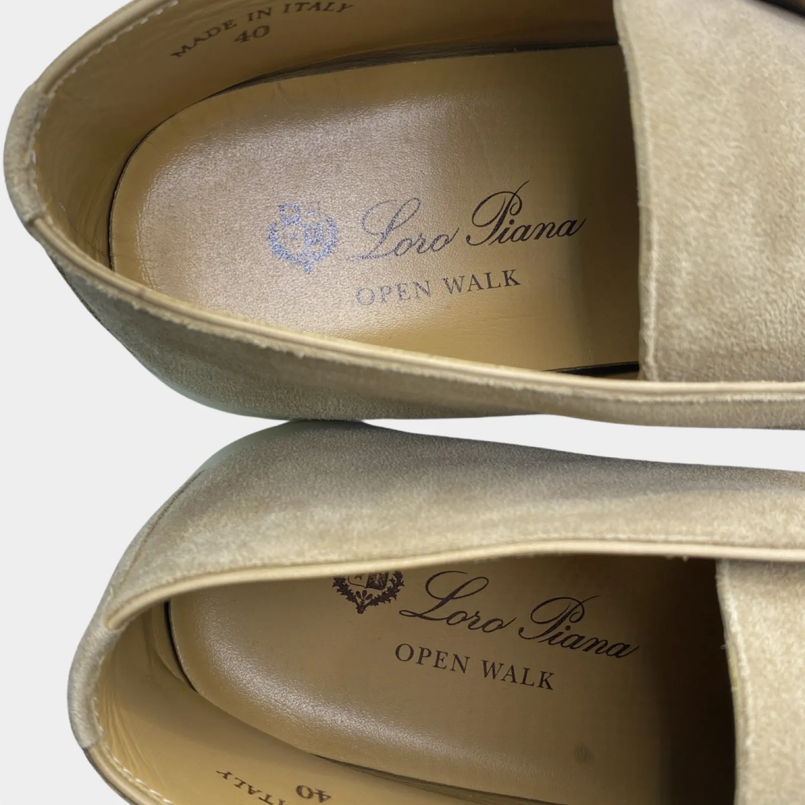 Loro Piana women's beige suede Open Walk loafers