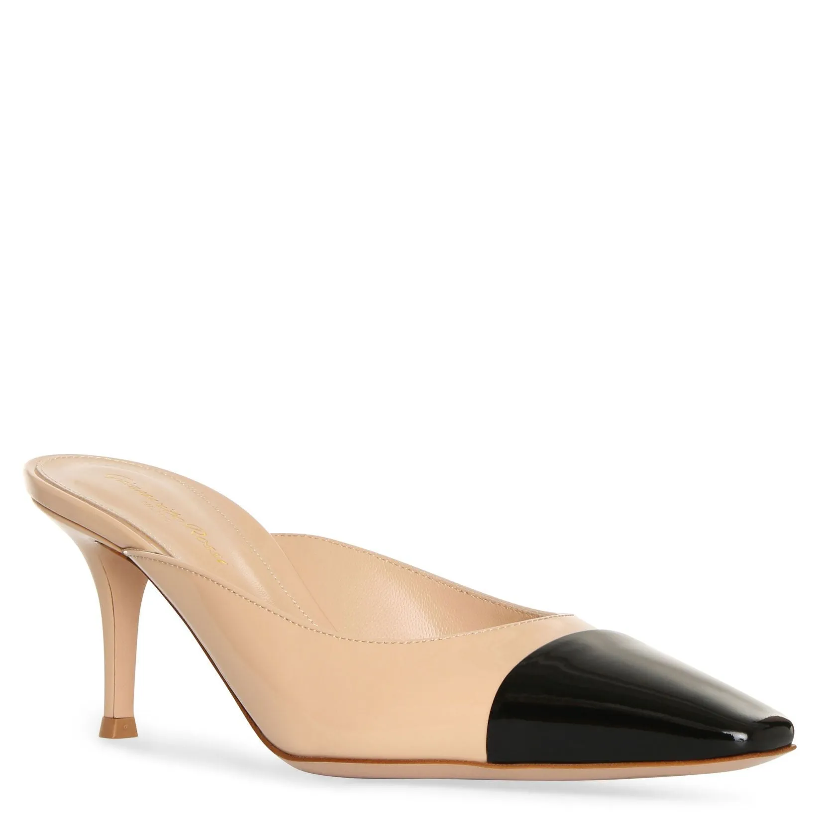 Lucy mule two-tone patent pumps