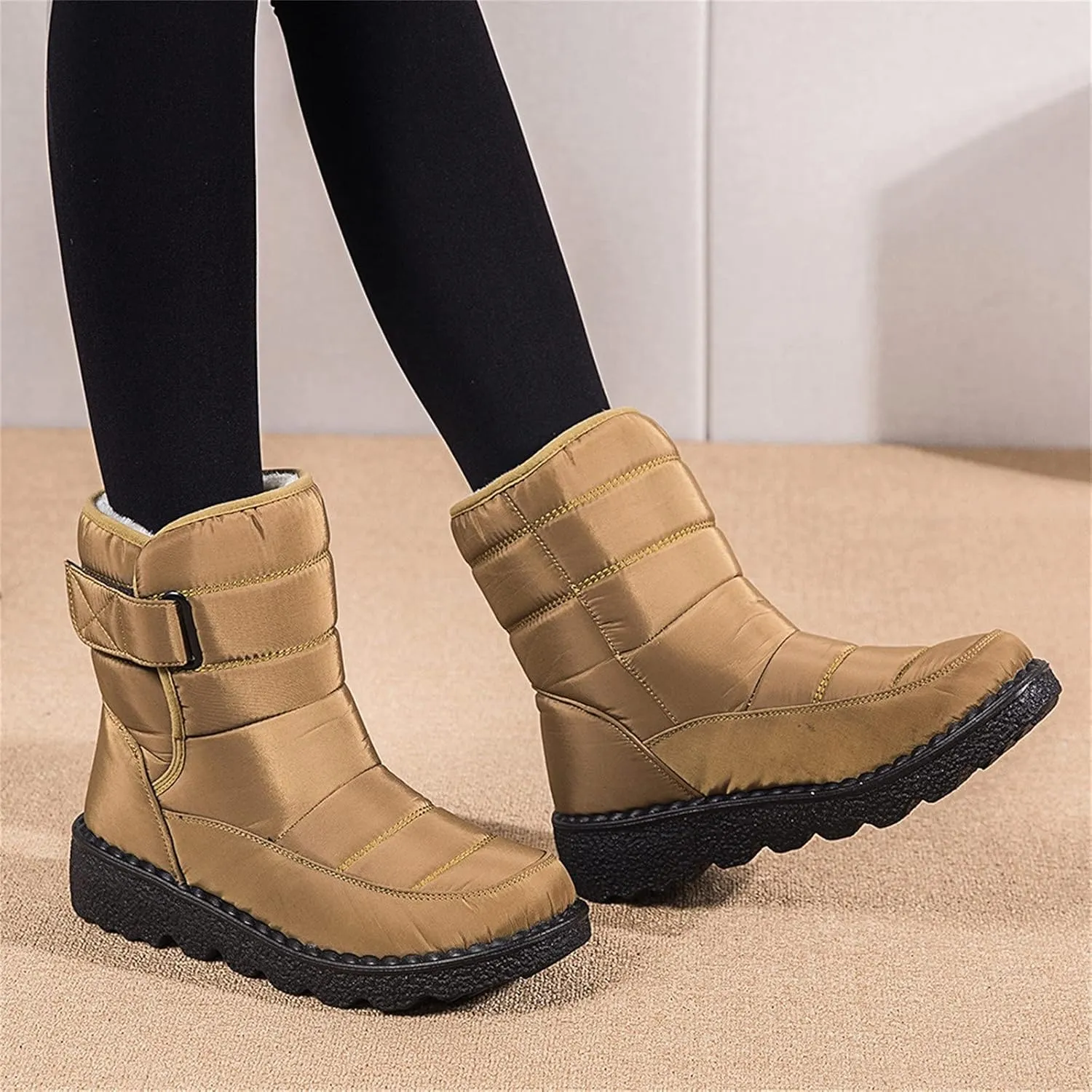 Lug Sole Snow Boots for Women Fur Lined Warm Outdoor Walking Boots Winter Waterproof Non-Slip Booties Snow Shoes