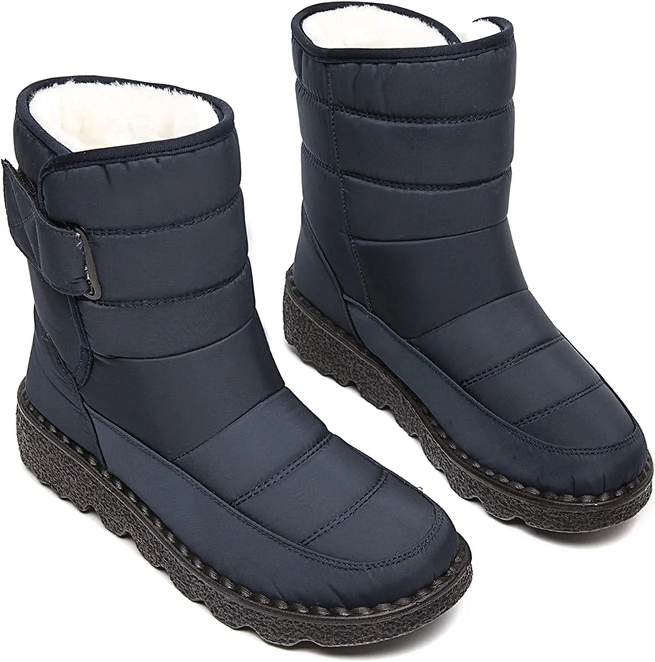 Lug Sole Snow Boots for Women Fur Lined Warm Outdoor Walking Boots Winter Waterproof Non-Slip Booties Snow Shoes