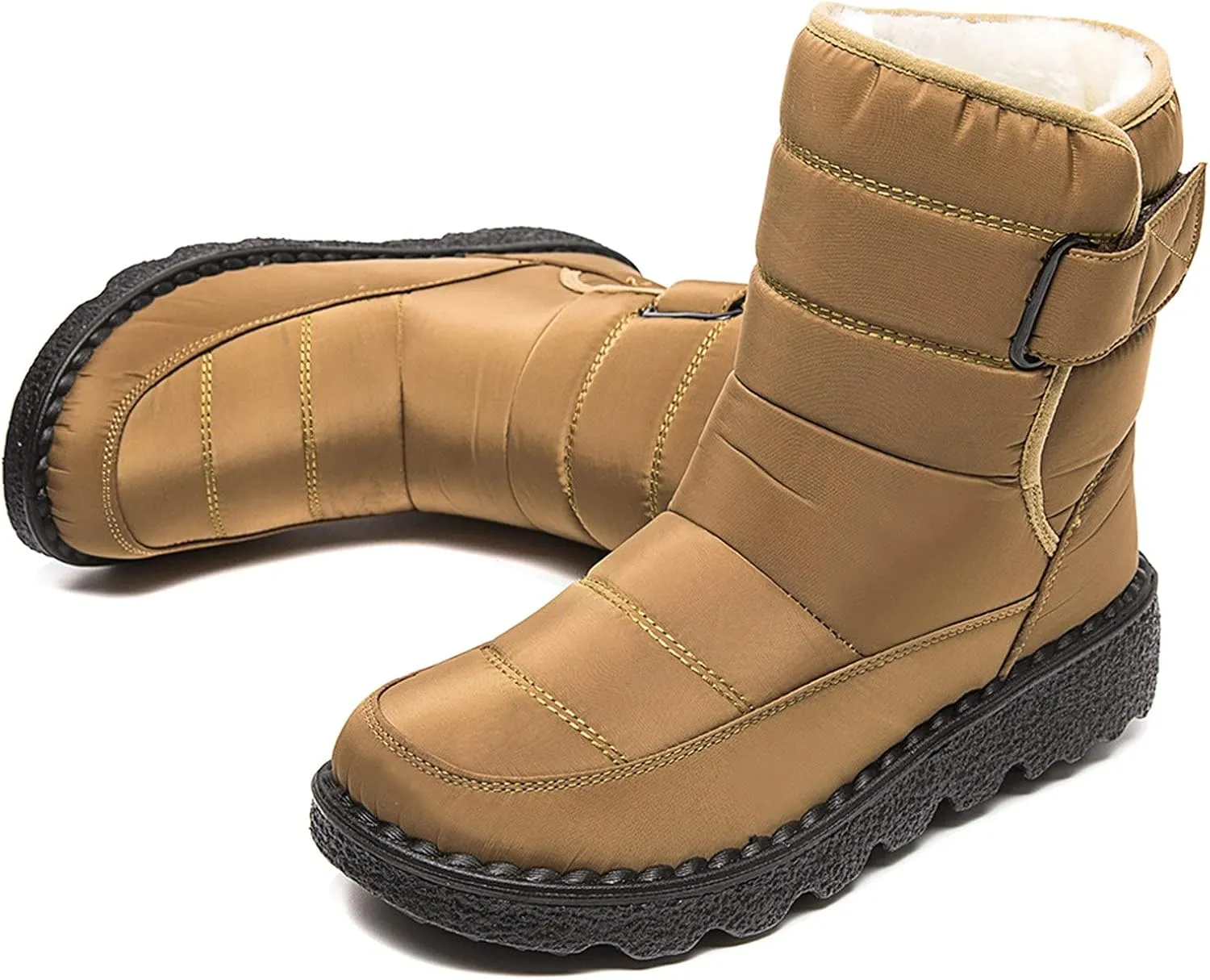 Lug Sole Snow Boots for Women Fur Lined Warm Outdoor Walking Boots Winter Waterproof Non-Slip Booties Snow Shoes