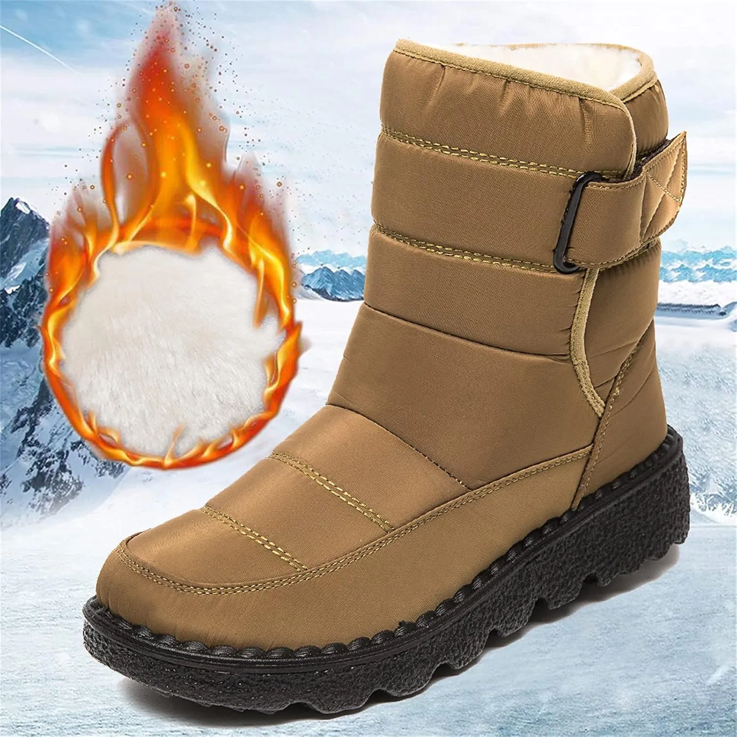 Lug Sole Snow Boots for Women Fur Lined Warm Outdoor Walking Boots Winter Waterproof Non-Slip Booties Snow Shoes