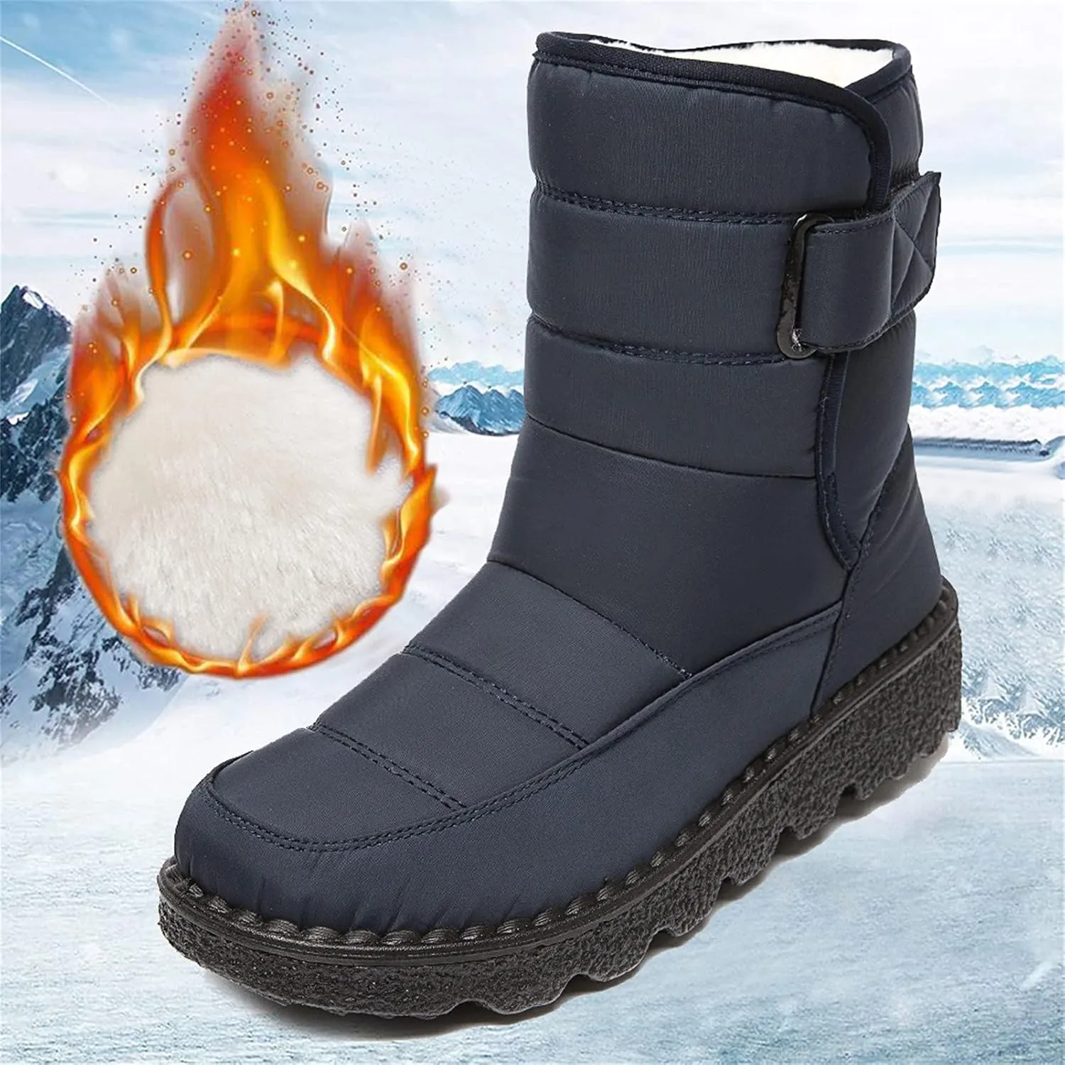 Lug Sole Snow Boots for Women Fur Lined Warm Outdoor Walking Boots Winter Waterproof Non-Slip Booties Snow Shoes