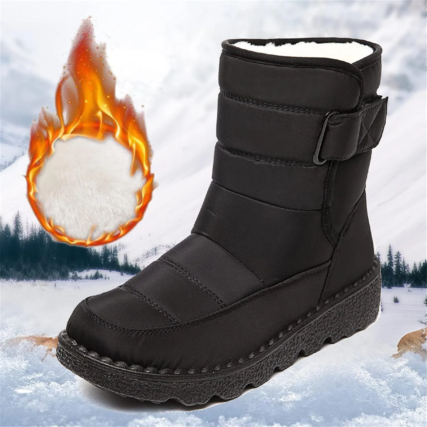 Lug Sole Snow Boots for Women Fur Lined Warm Outdoor Walking Boots Winter Waterproof Non-Slip Booties Snow Shoes