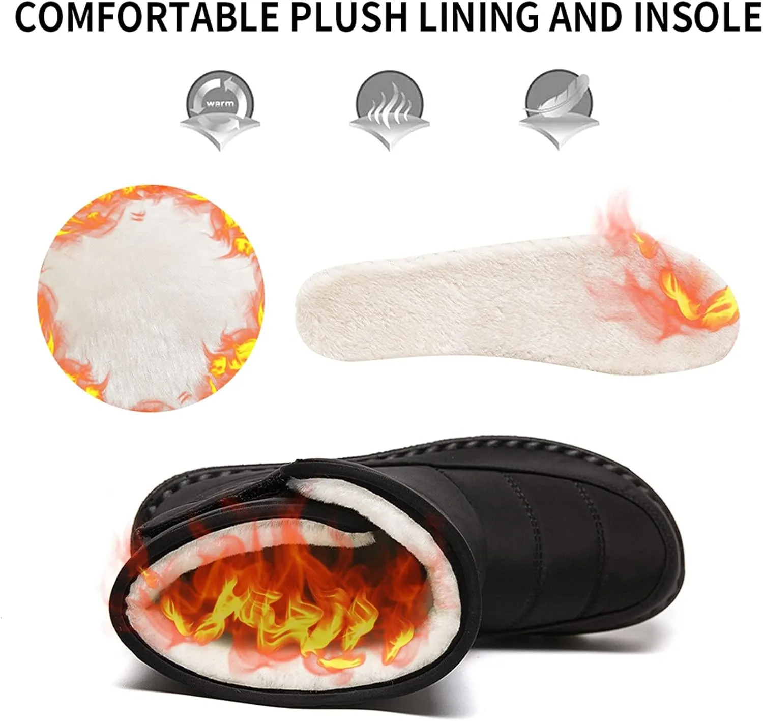 Lug Sole Snow Boots for Women Fur Lined Warm Outdoor Walking Boots Winter Waterproof Non-Slip Booties Snow Shoes