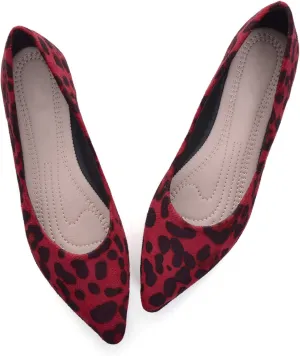 LUXINYU Women's Slip on Flats,Pointy Toe Suede Ballet Flats Leopard Dress Shoes