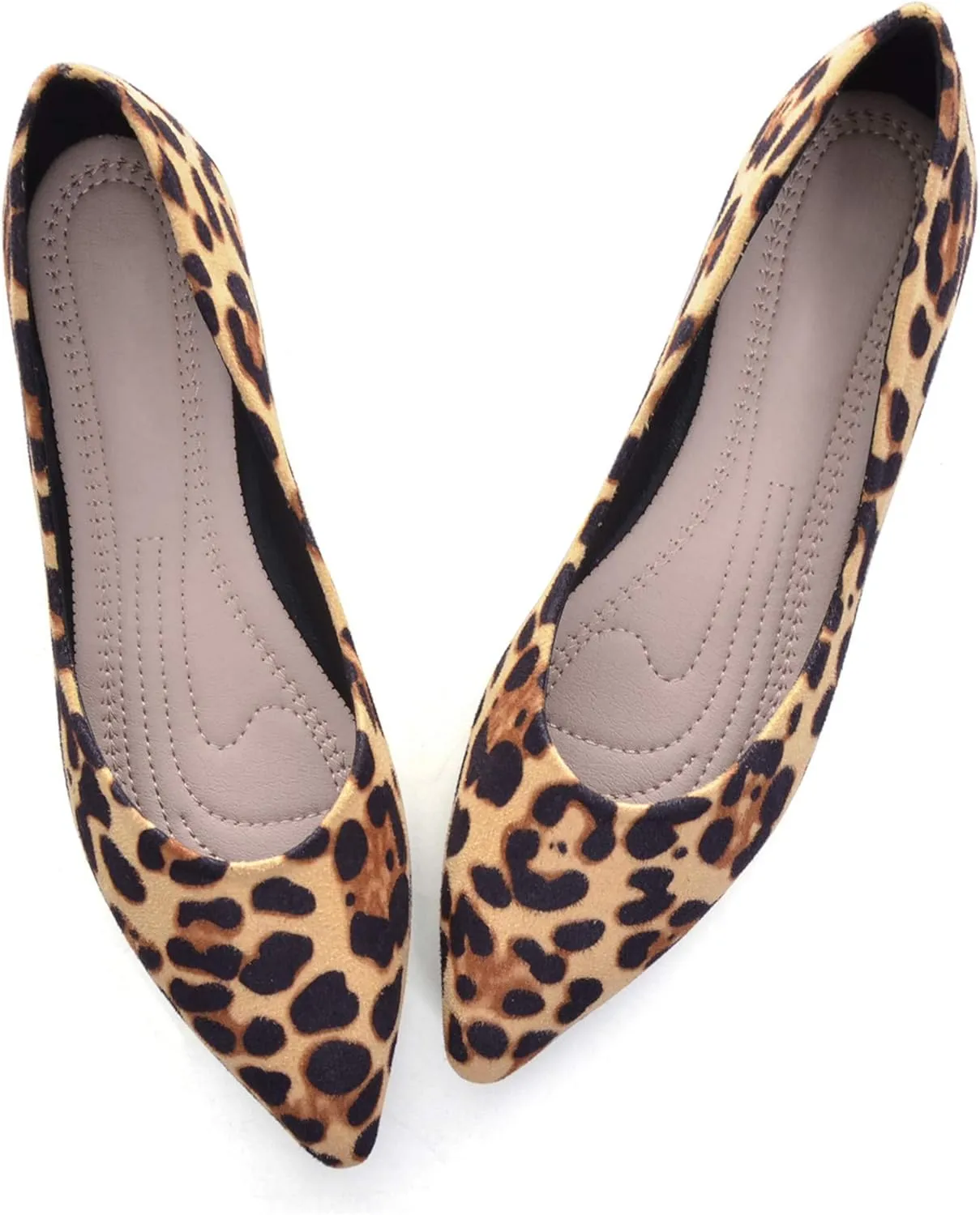 LUXINYU Women's Slip on Flats,Pointy Toe Suede Ballet Flats Leopard Dress Shoes
