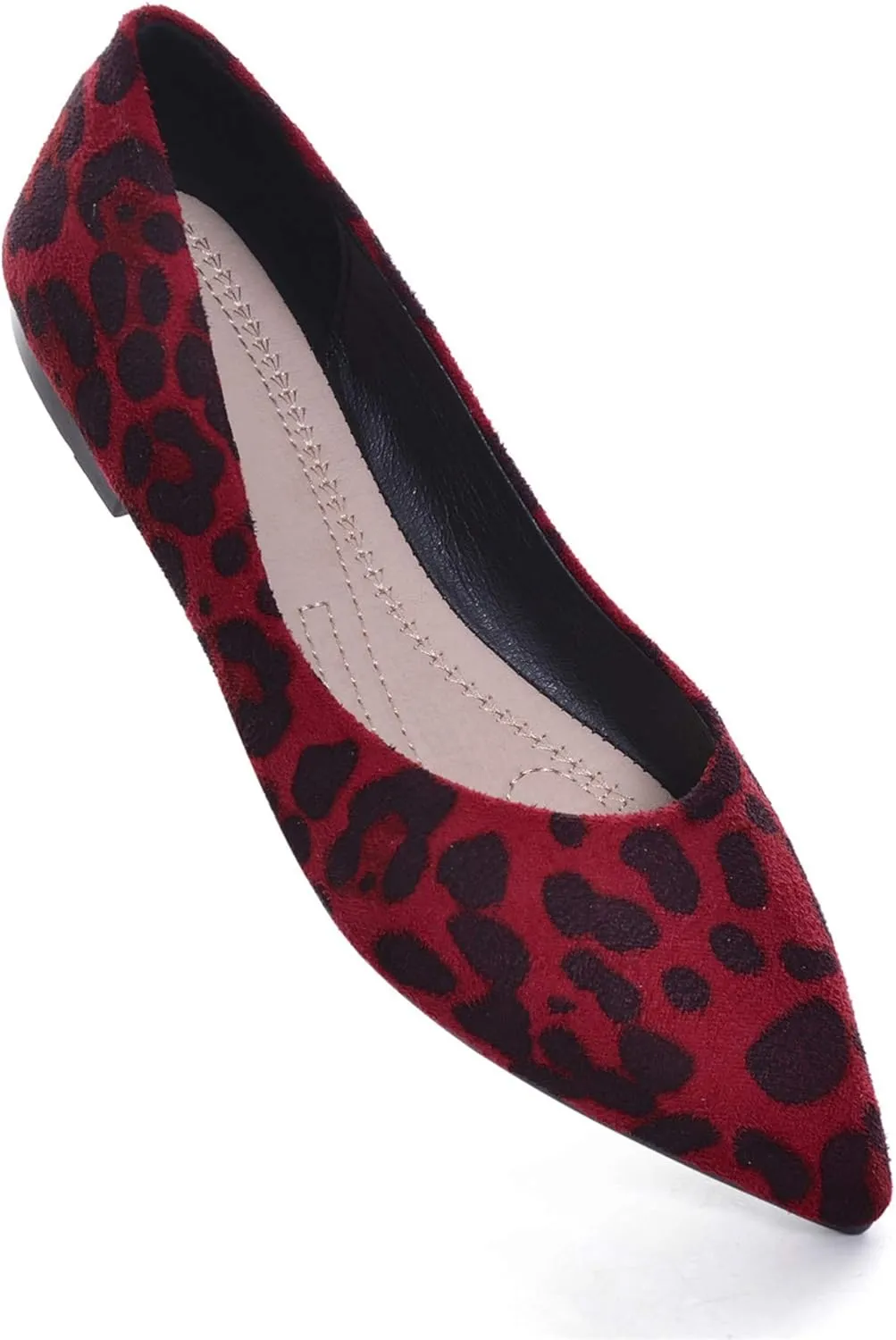 LUXINYU Women's Slip on Flats,Pointy Toe Suede Ballet Flats Leopard Dress Shoes