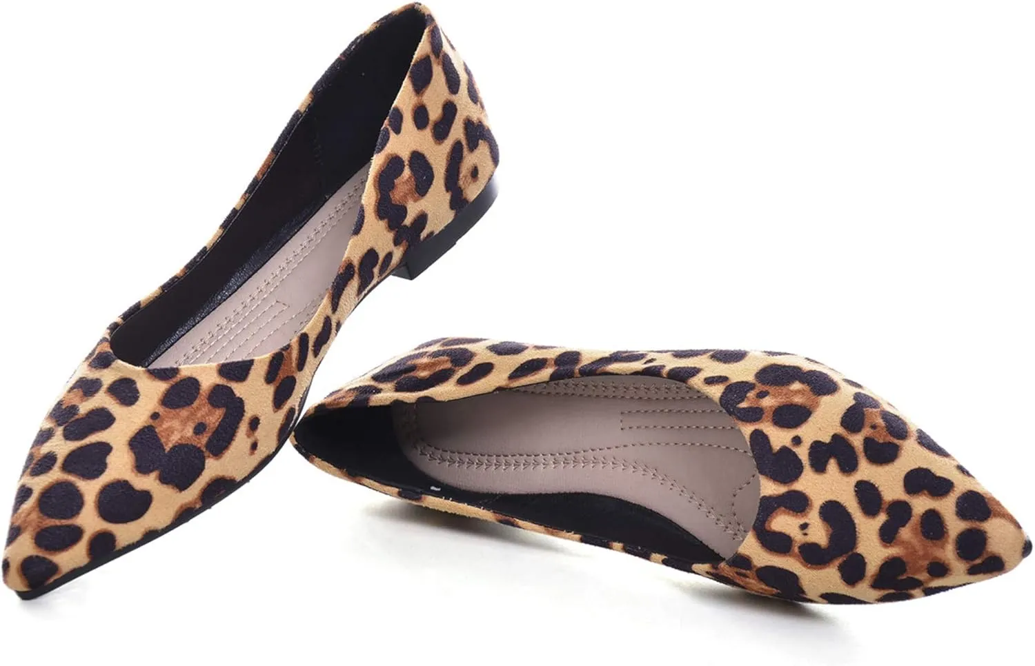 LUXINYU Women's Slip on Flats,Pointy Toe Suede Ballet Flats Leopard Dress Shoes