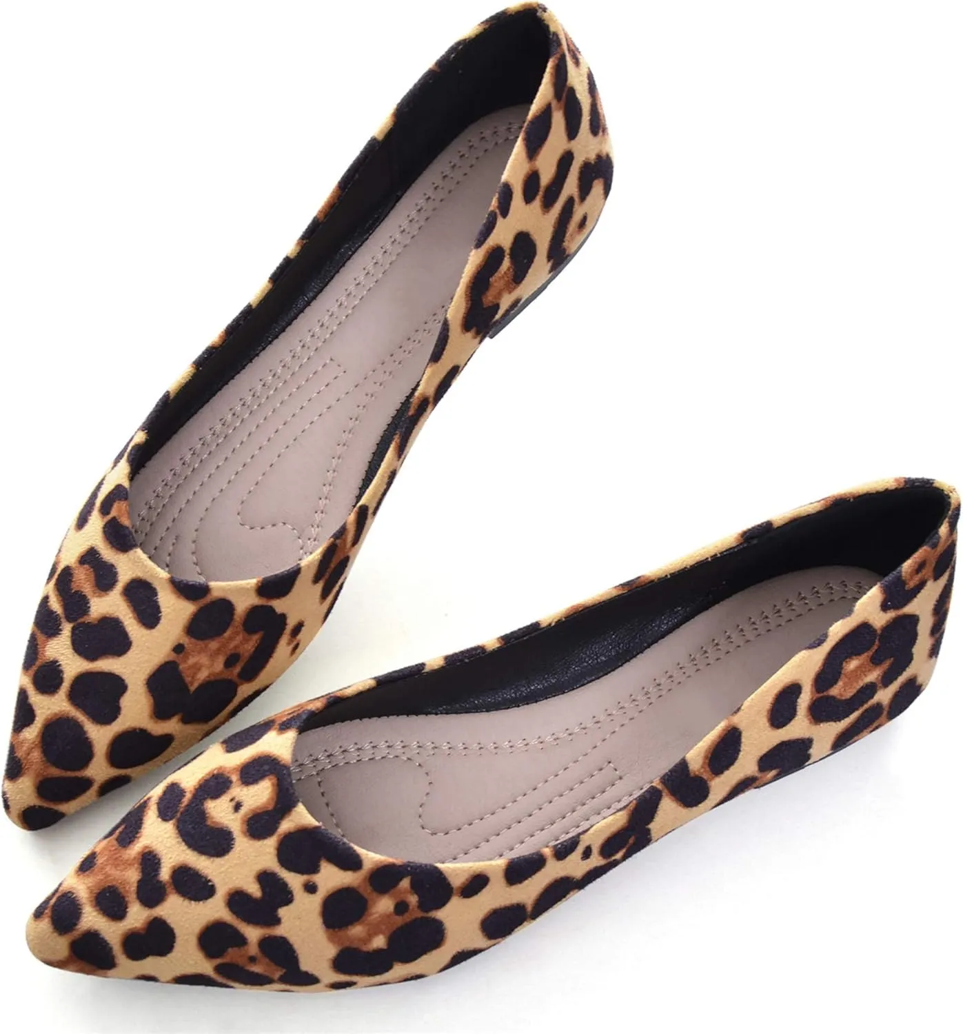 LUXINYU Women's Slip on Flats,Pointy Toe Suede Ballet Flats Leopard Dress Shoes