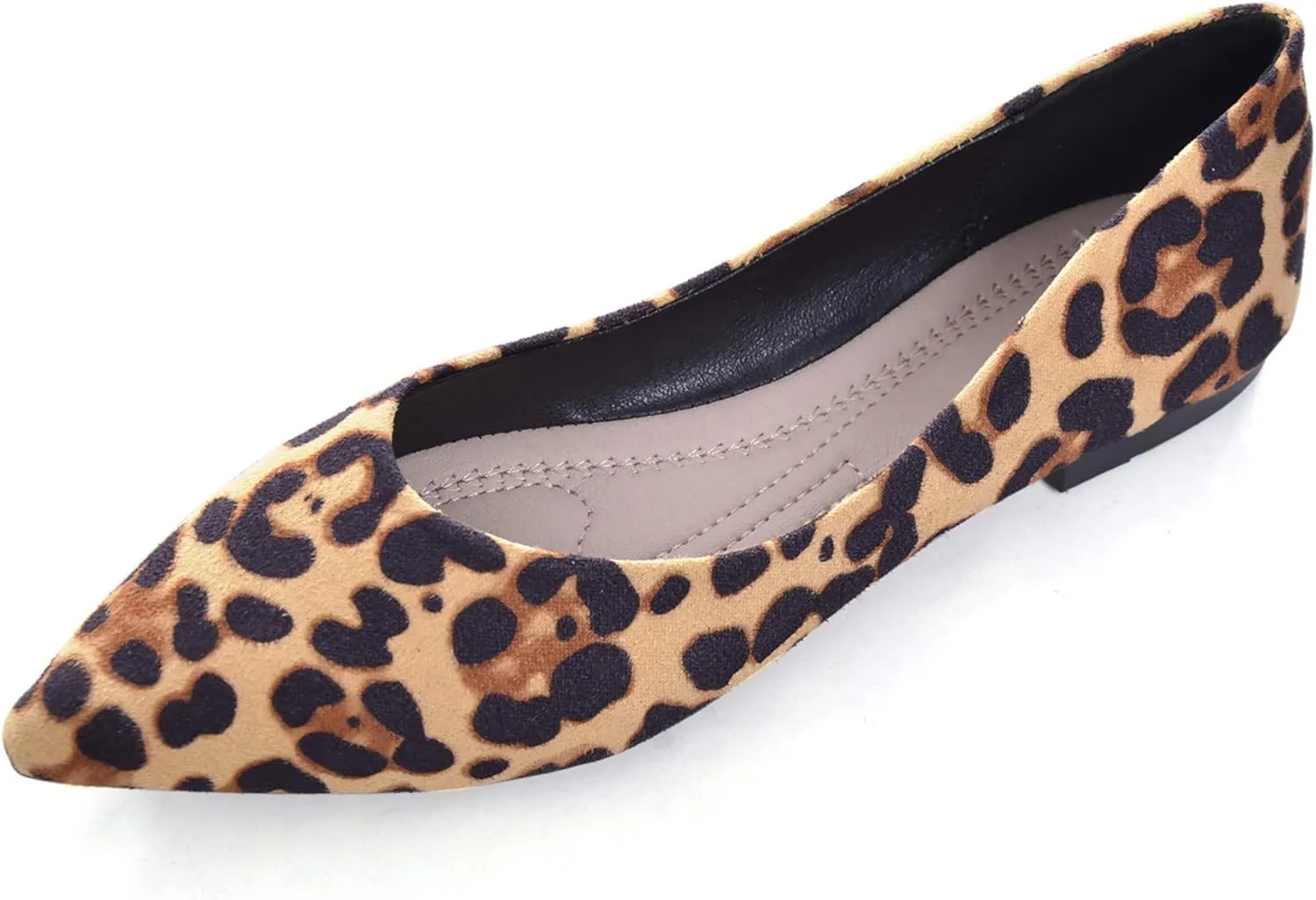 LUXINYU Women's Slip on Flats,Pointy Toe Suede Ballet Flats Leopard Dress Shoes