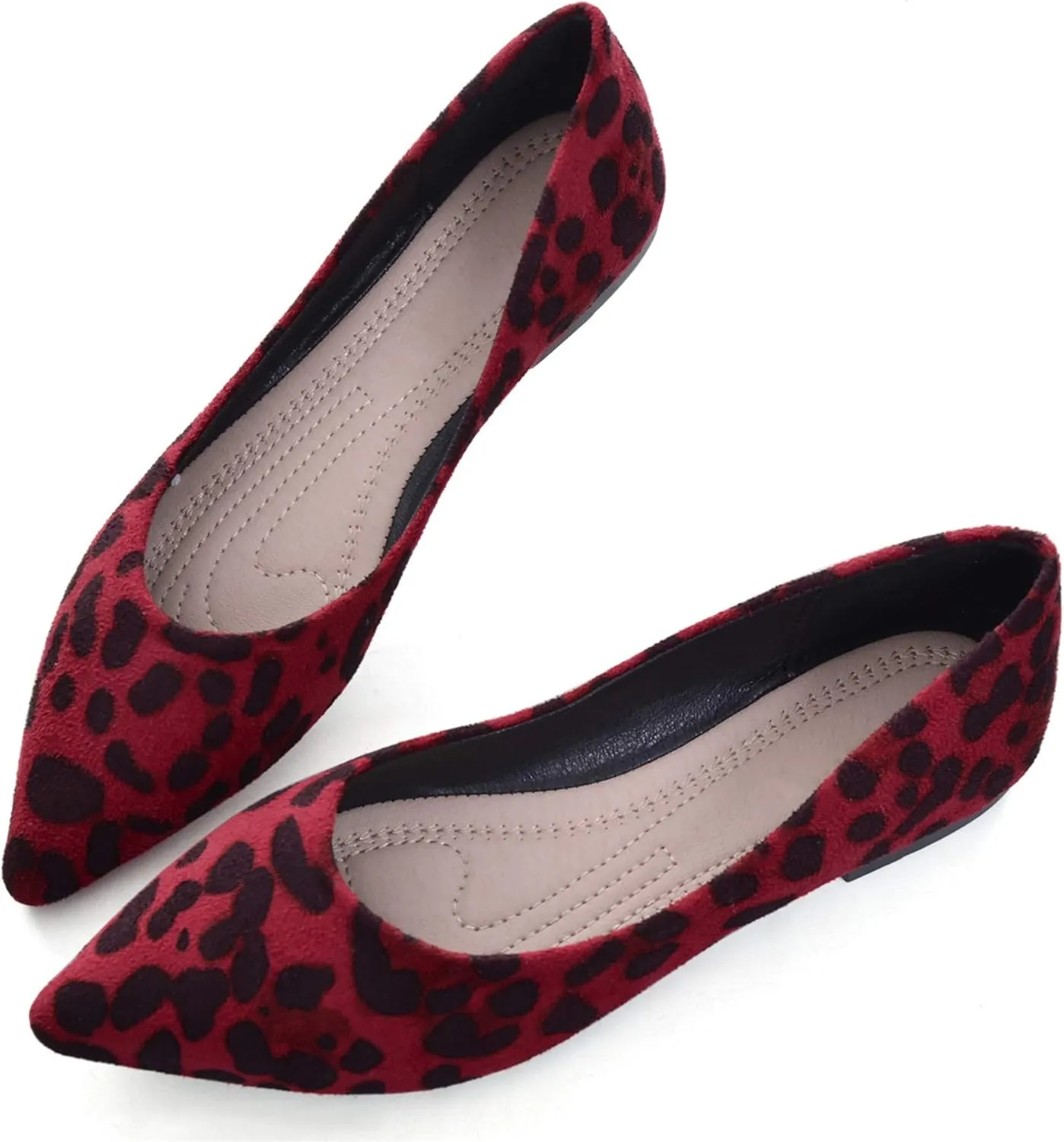 LUXINYU Women's Slip on Flats,Pointy Toe Suede Ballet Flats Leopard Dress Shoes