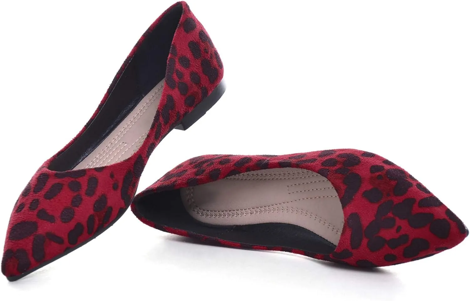 LUXINYU Women's Slip on Flats,Pointy Toe Suede Ballet Flats Leopard Dress Shoes