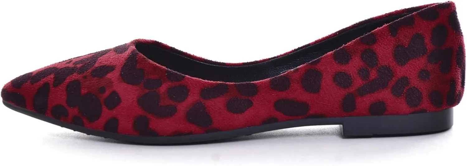 LUXINYU Women's Slip on Flats,Pointy Toe Suede Ballet Flats Leopard Dress Shoes